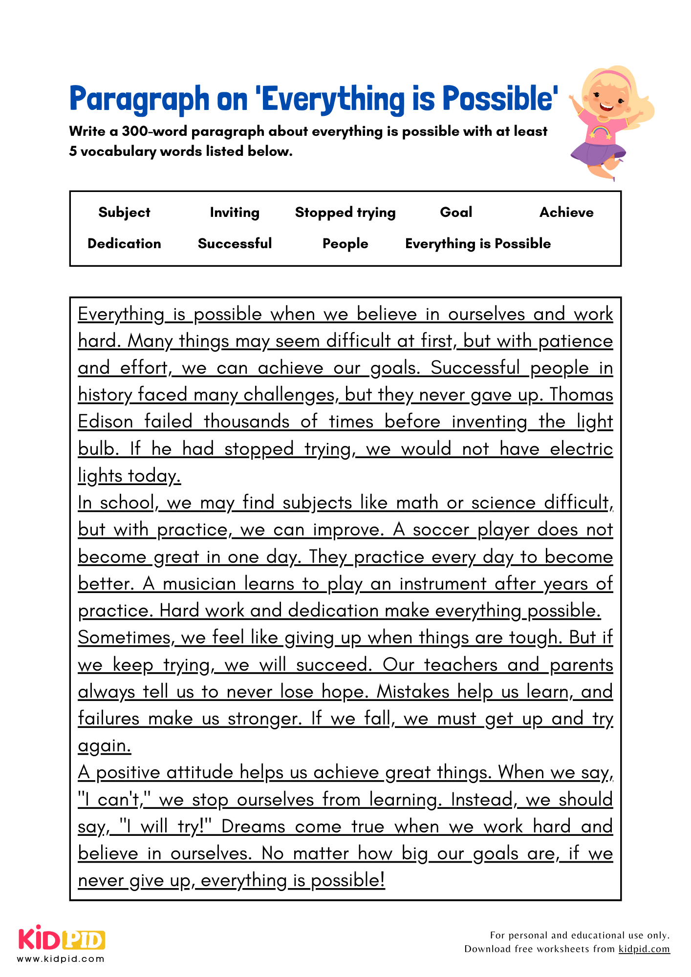 Paragraph on 'Everything is Possible' - 300 Words