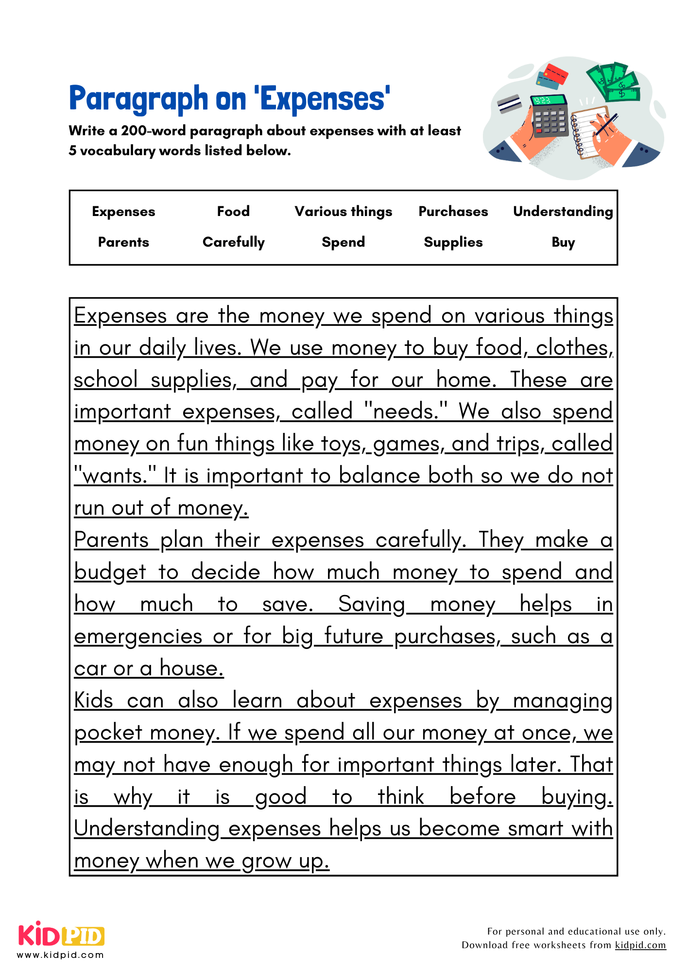 Paragraph on 'Expenses' - 200 Words