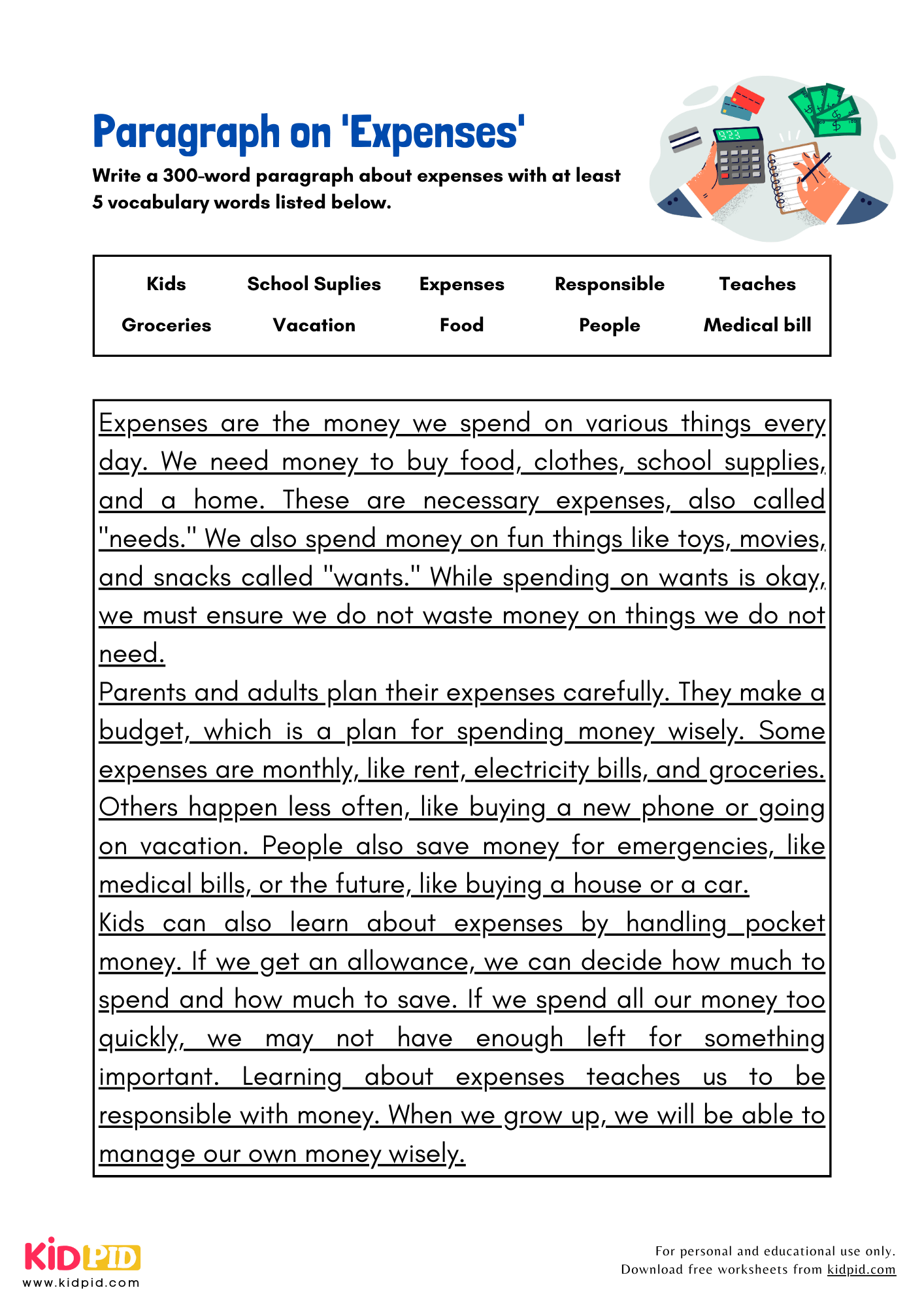 Paragraph on 'Expenses' - 300 Words