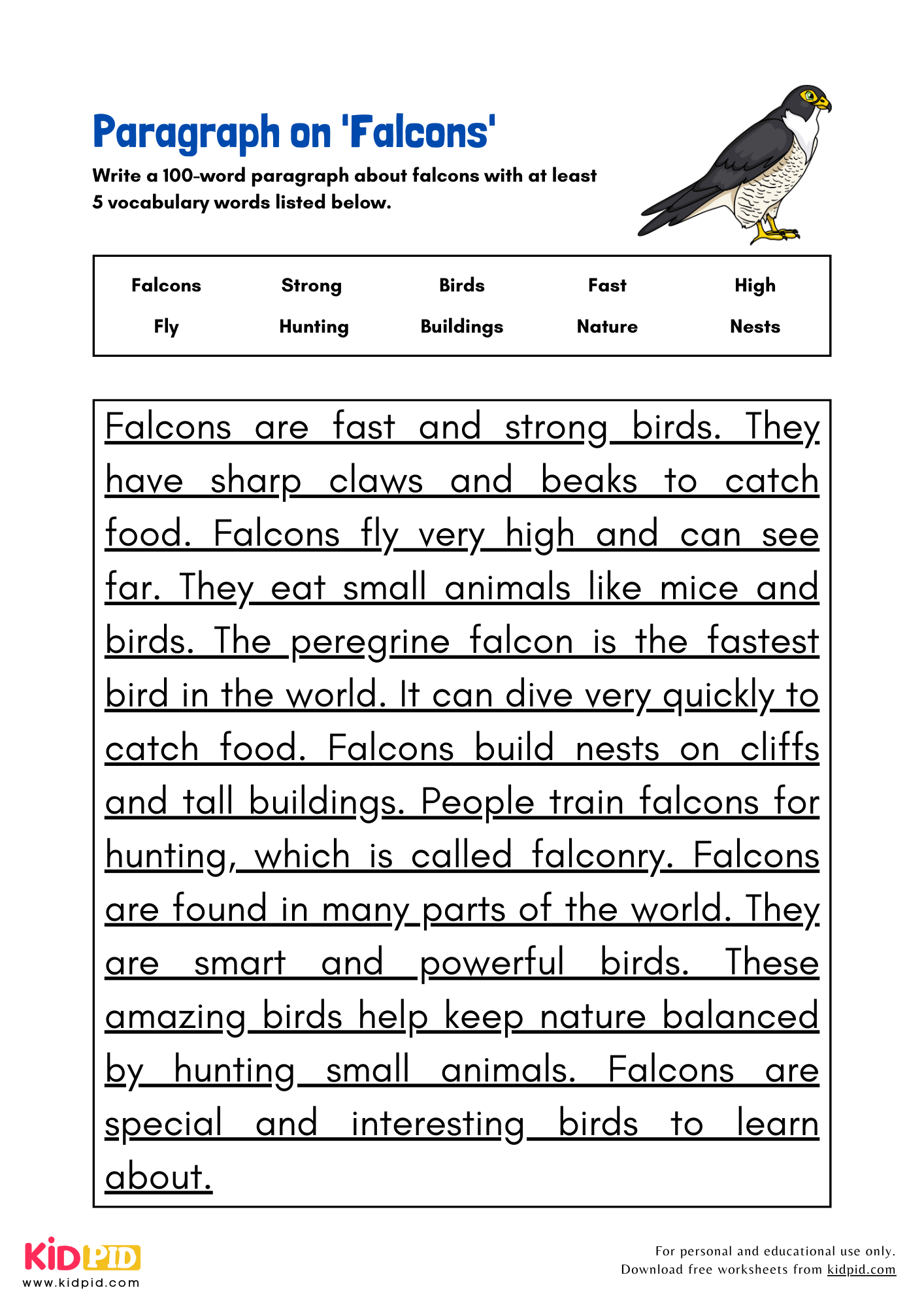 Paragraph on 'Falcons' - 100 Words