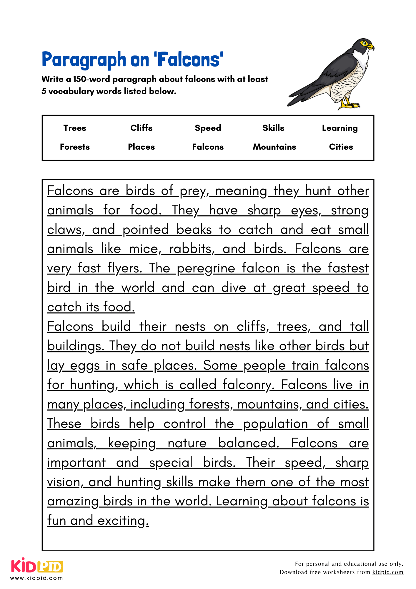 Paragraph on 'Falcons' - 150 Words