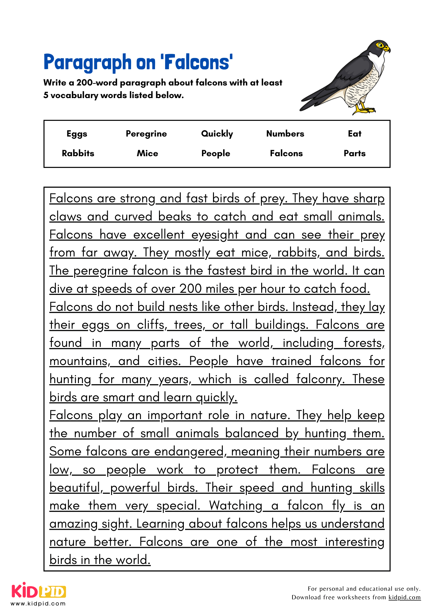 Paragraph on 'Falcons' - 200 Words