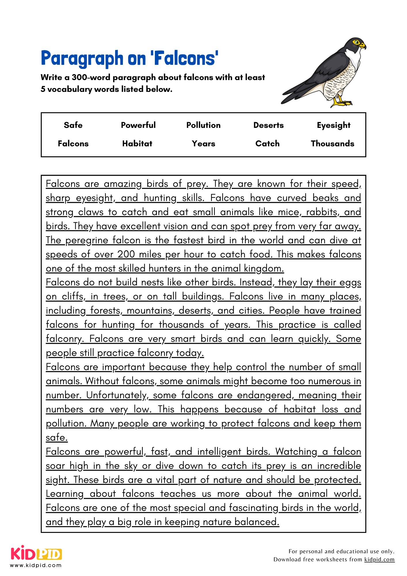 Paragraph on 'Falcons' - 300 Words