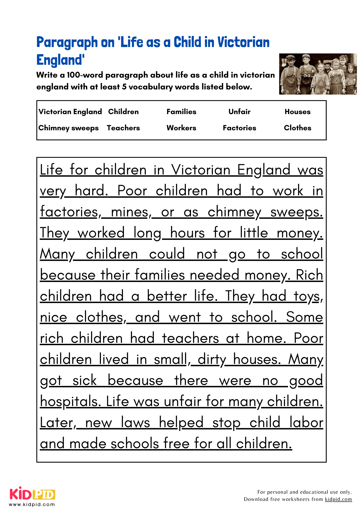Paragraph on 'Life as a Child in Victorian England' - 100 Words
