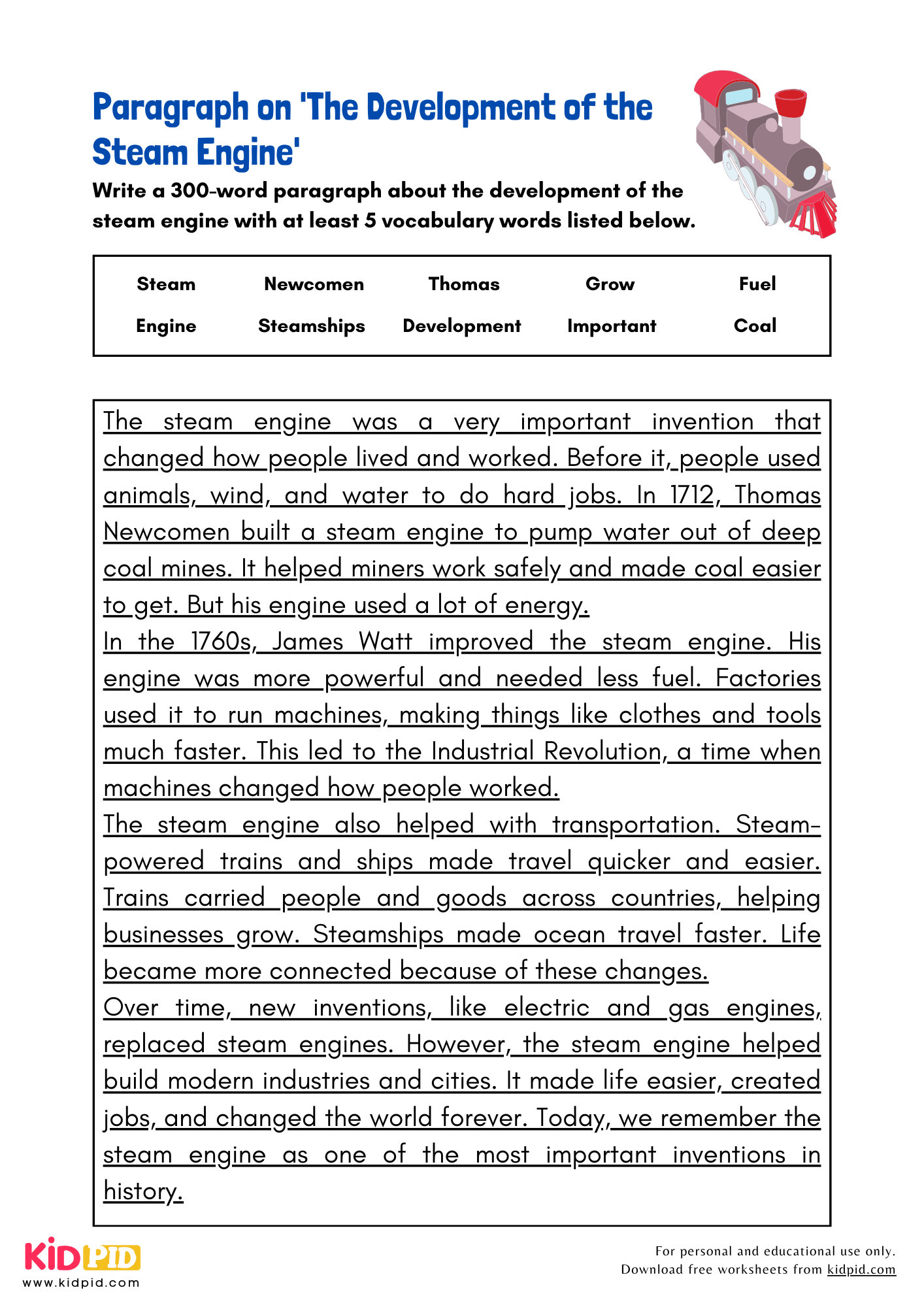 Paragraph on 'The Development of the Steam Engine' - 300 Words