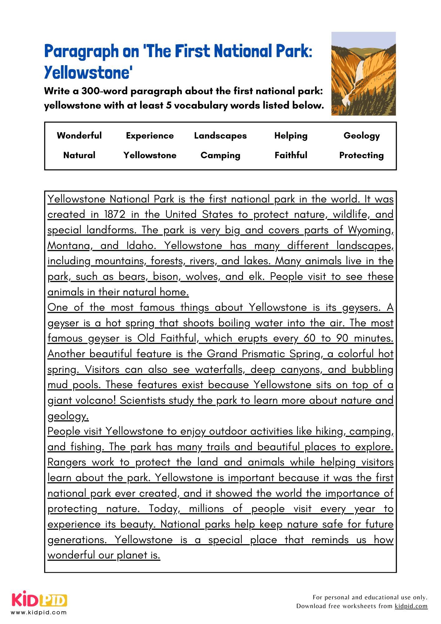 Paragraph on 'The First National Park: Yellowstone' - 300 Words