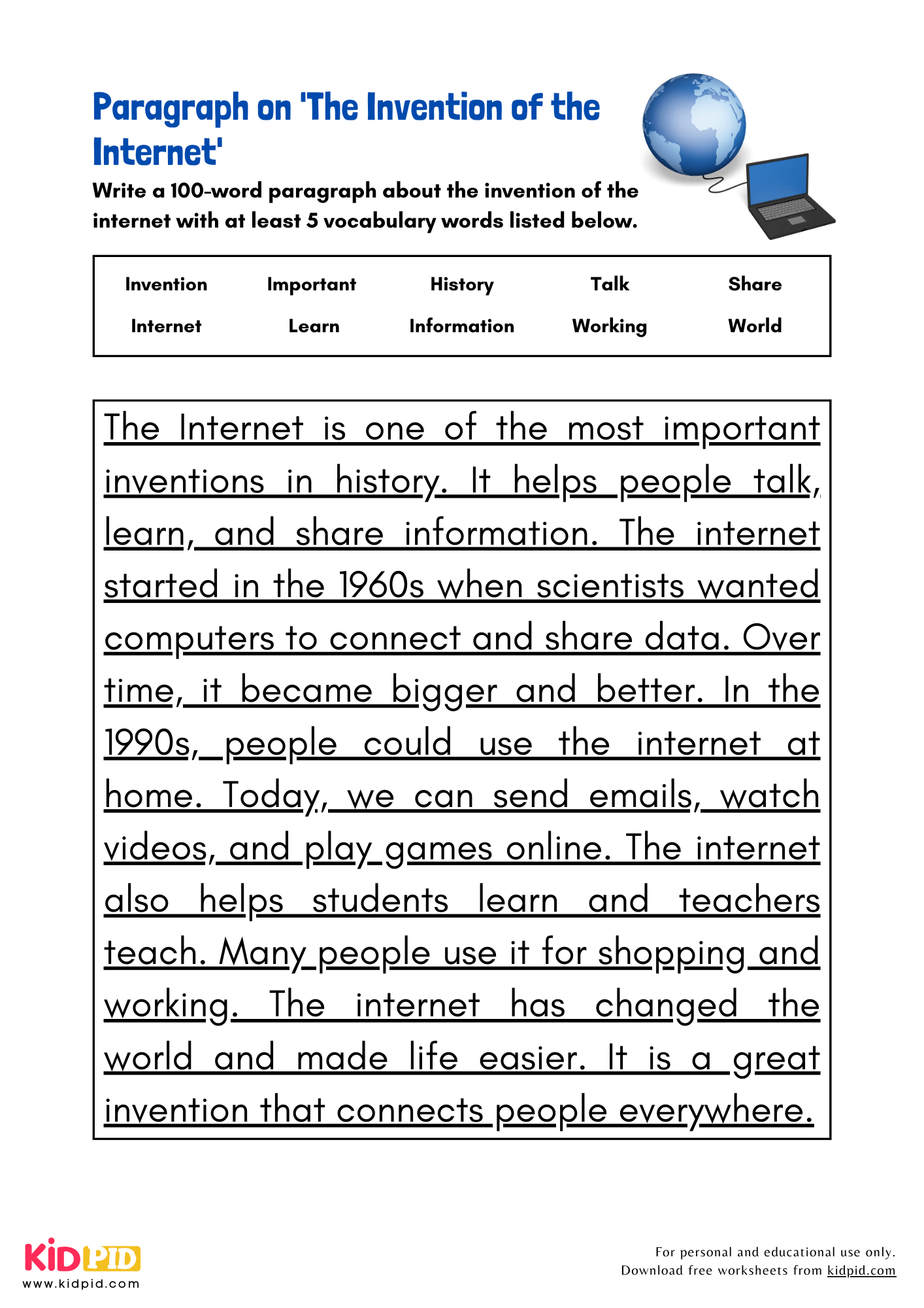 Paragraph on 'The Invention of the Internet' - 100 Words