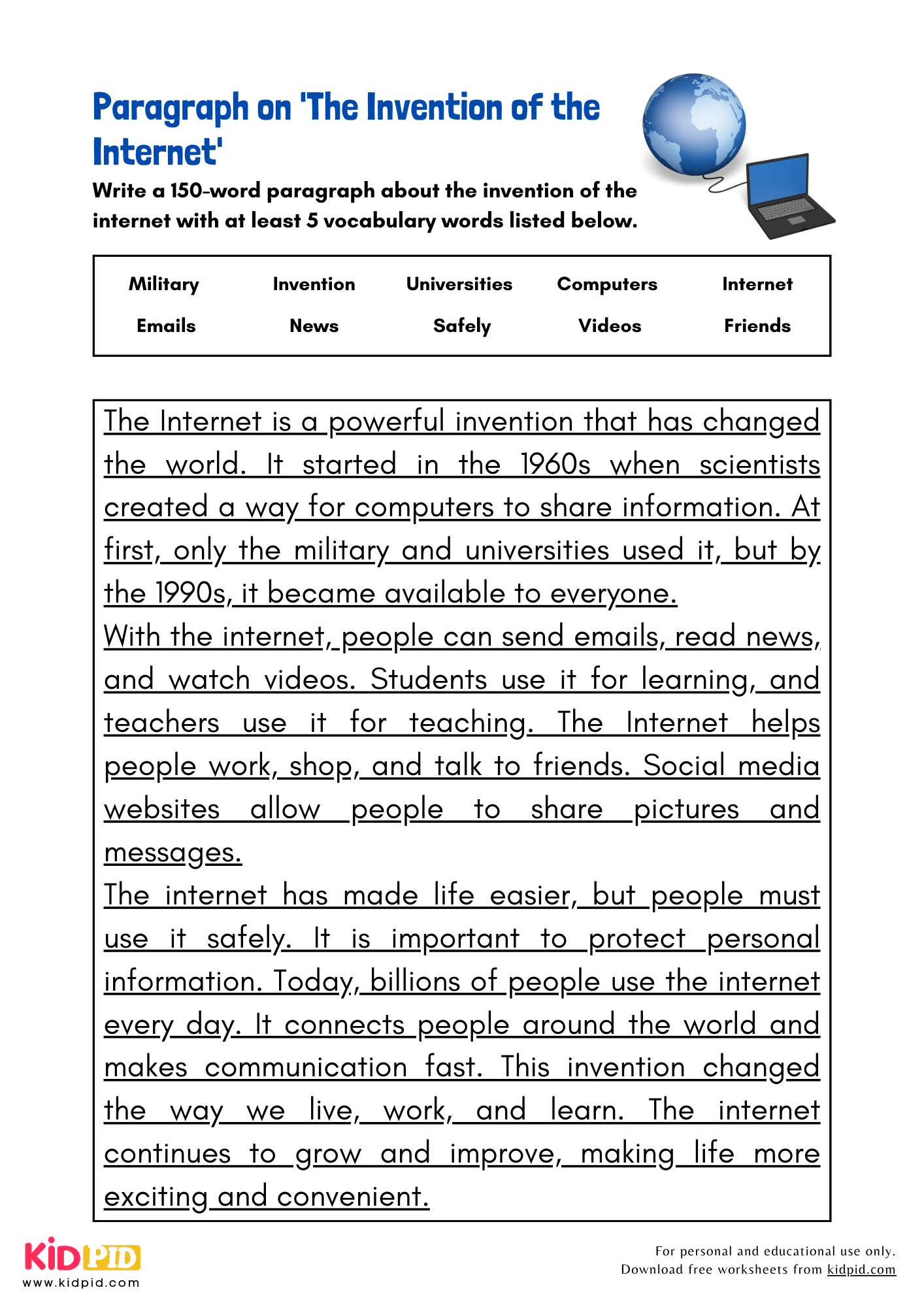 Paragraph on 'The Invention of the Internet' - 150 Words