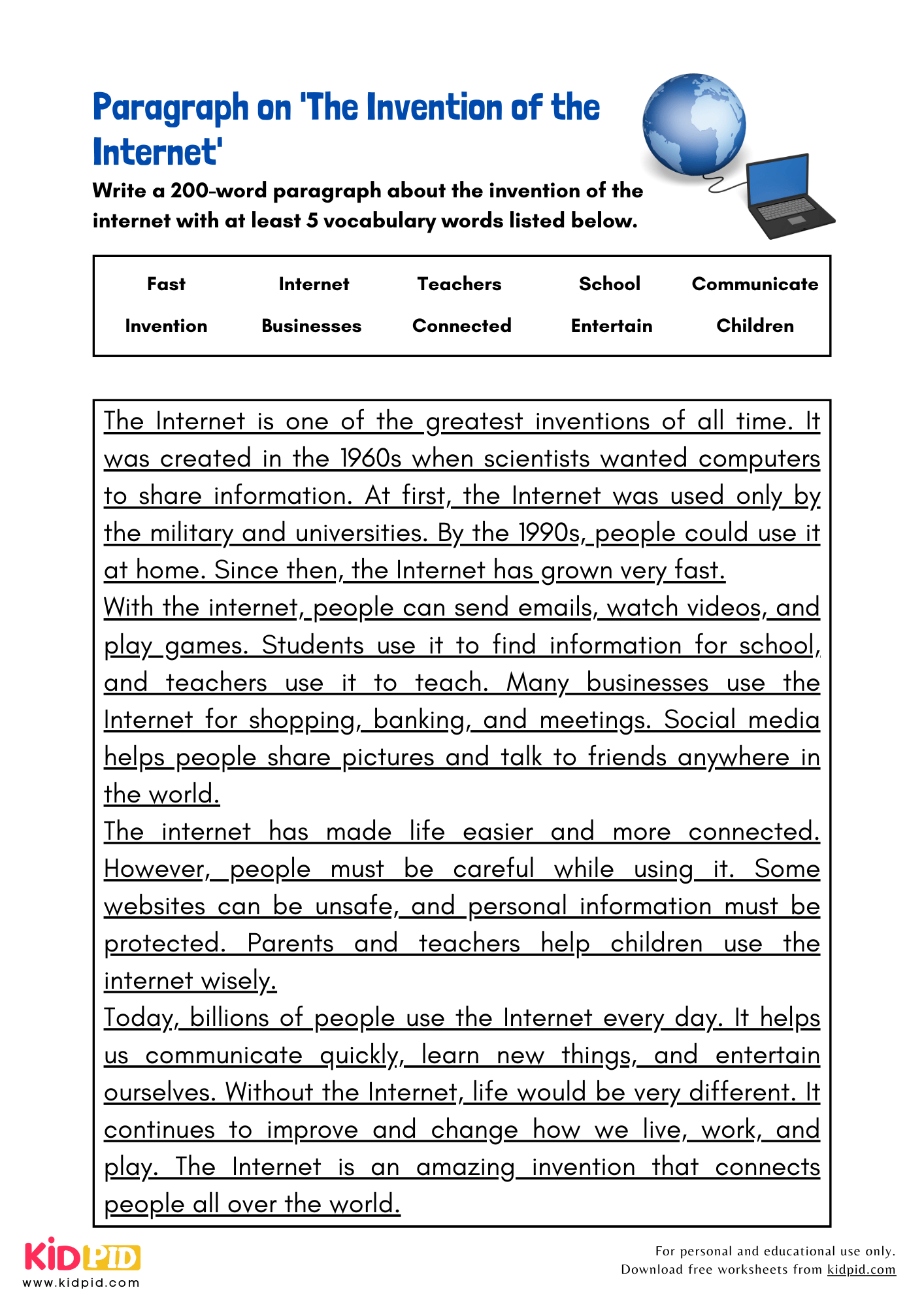 Paragraph on 'The Invention of the Internet' - 200 Words