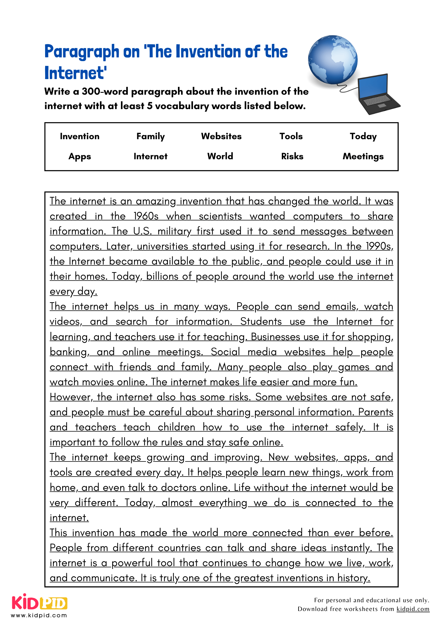 Paragraph on 'The Invention of the Internet' - 300 Words