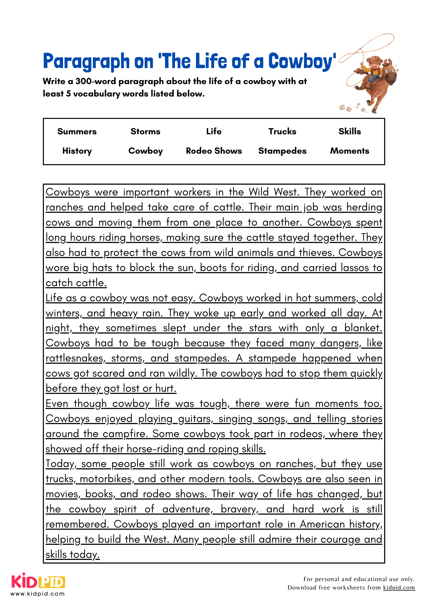 Paragraph on 'The Life of a Cowboy' - 300 Words