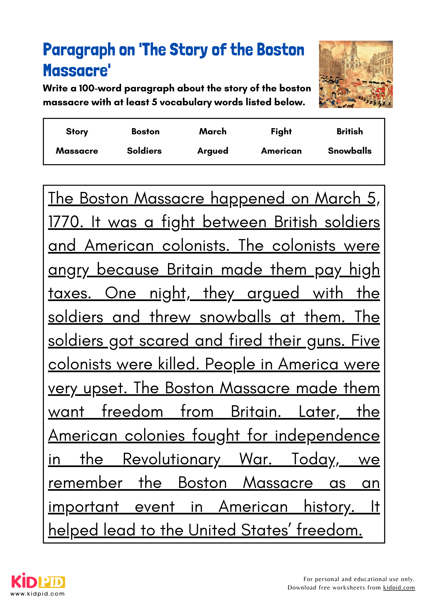 Paragraph on 'The Story of the Boston Massacre' - 100 Words