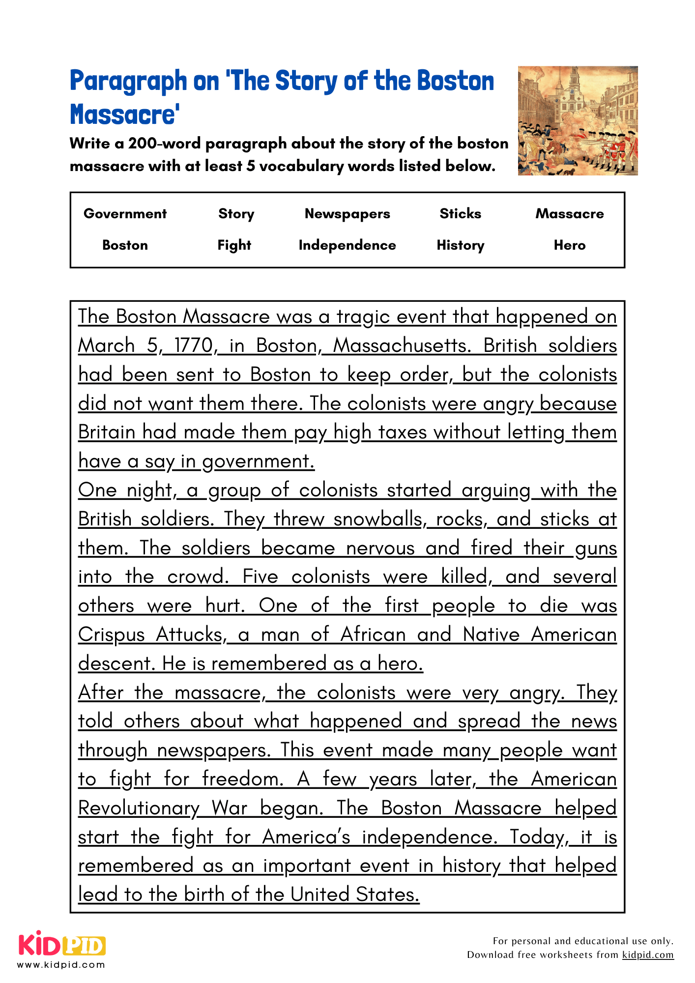 Paragraph on 'The Story of the Boston Massacre' - 200 Words