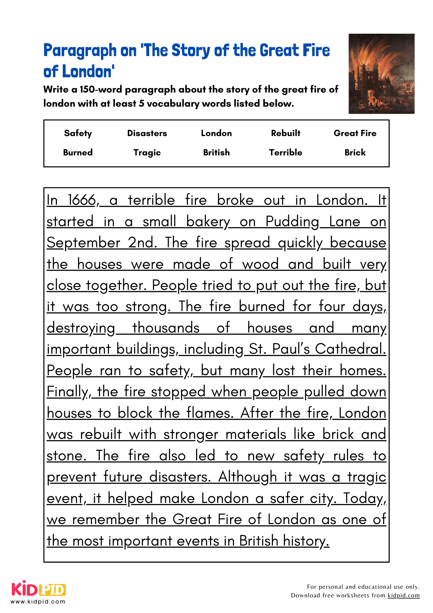 Paragraph on 'The Story of the Great Fire of London' - 150 Words