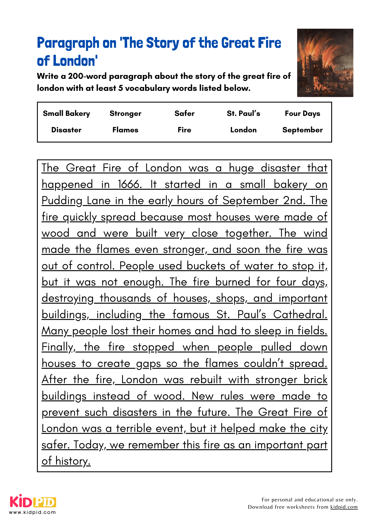 Paragraph on 'The Story of the Great Fire of London' - 200 Words