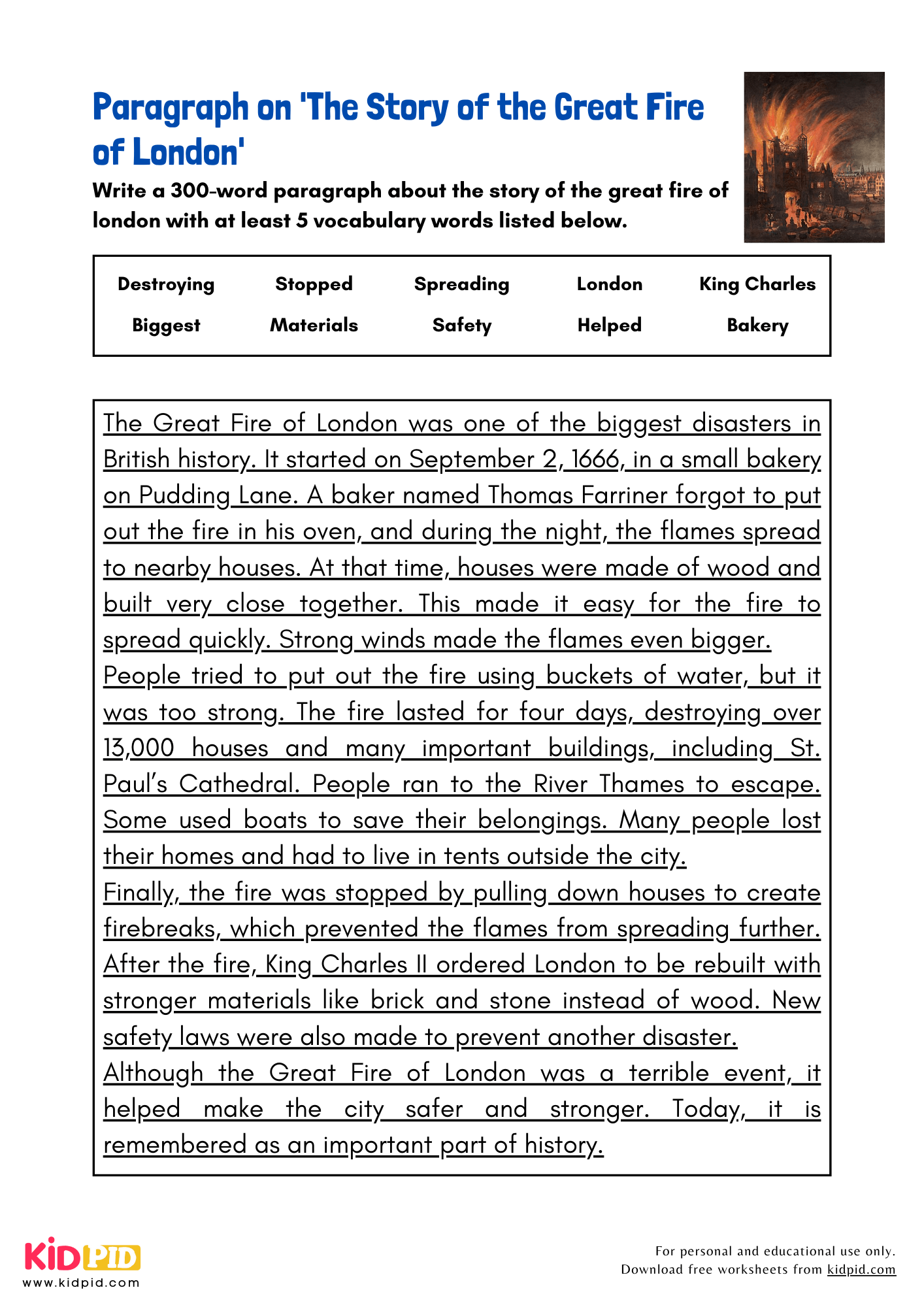 Paragraph on 'The Story of the Great Fire of London' - 300 Words