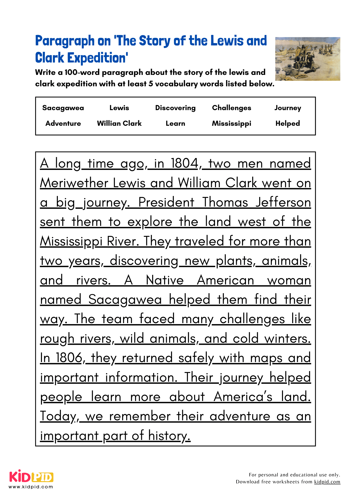 Paragraph on 'The Story of the Lewis and Clark Expedition' - 100 Words