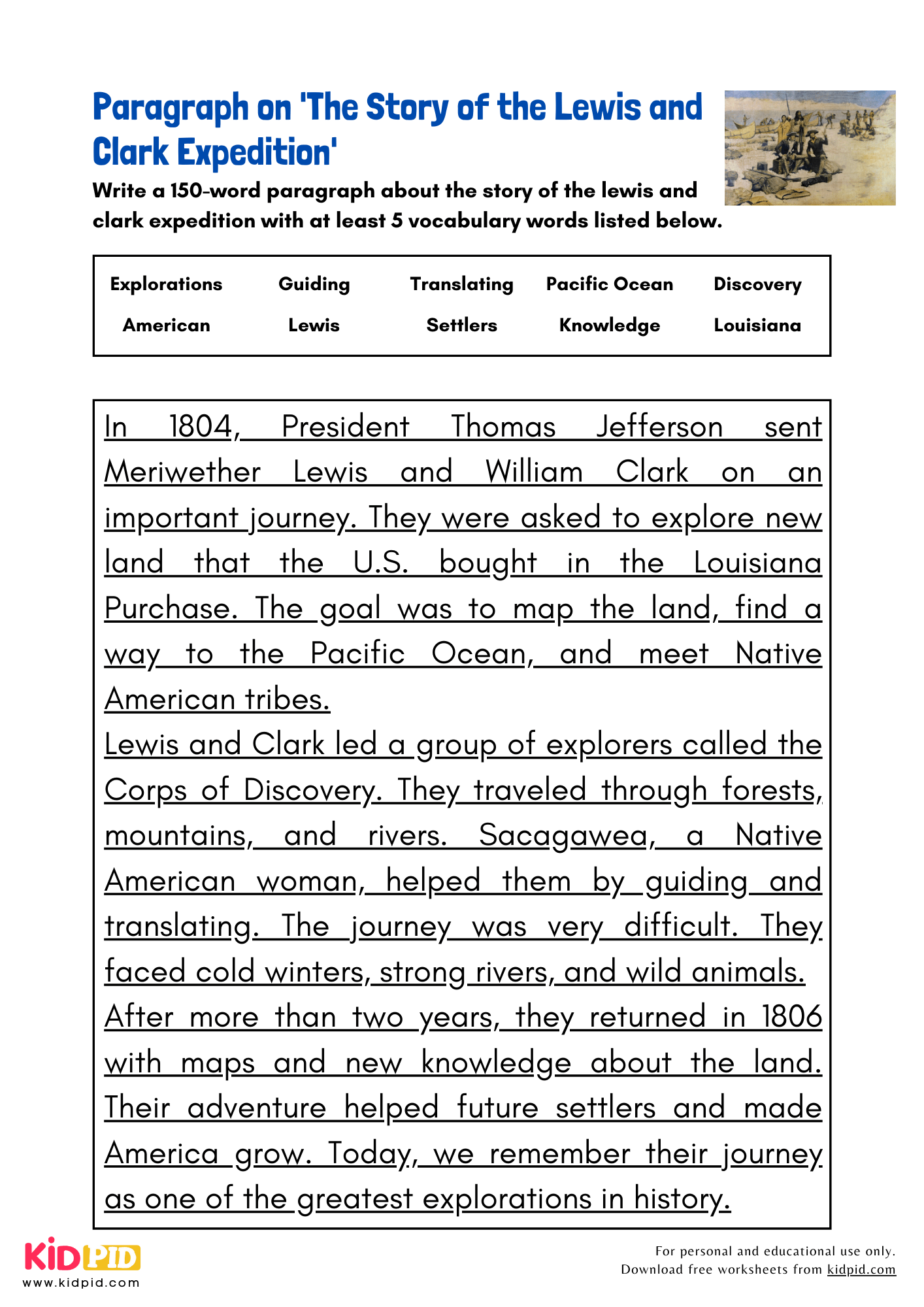 Paragraph on 'The Story of the Lewis and Clark Expedition' - 150 Words