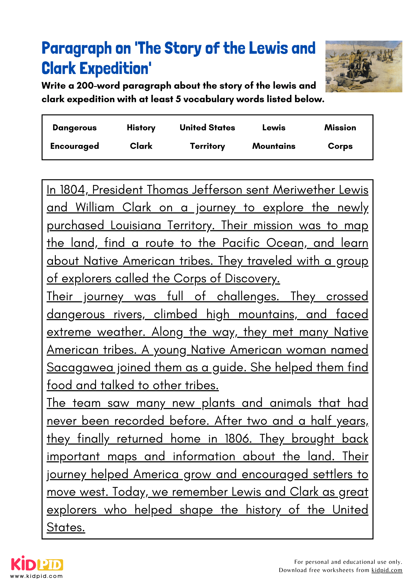 Paragraph on 'The Story of the Lewis and Clark Expedition' - 200 Words