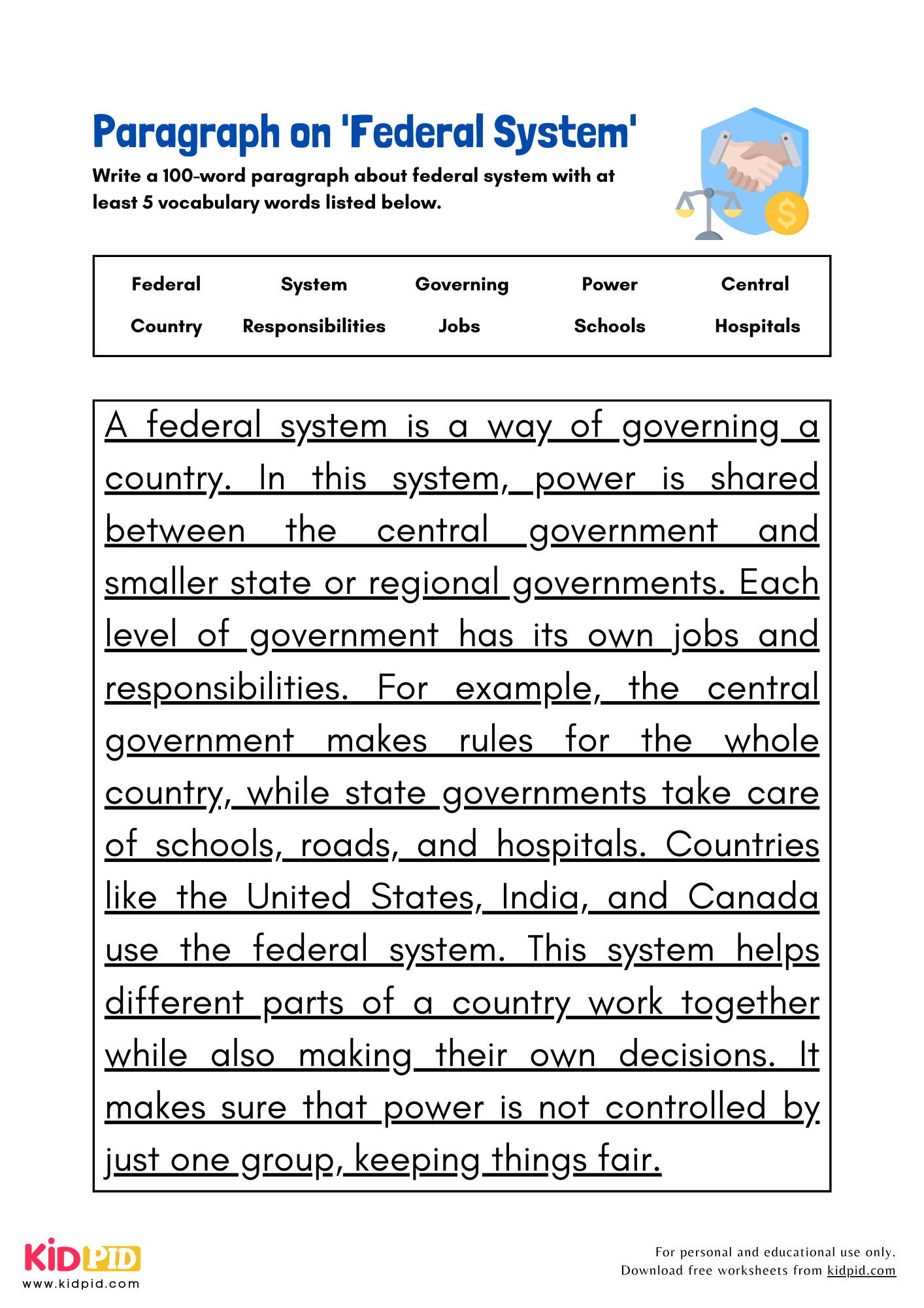 Paragraph on 'Federal System' - 100 Words