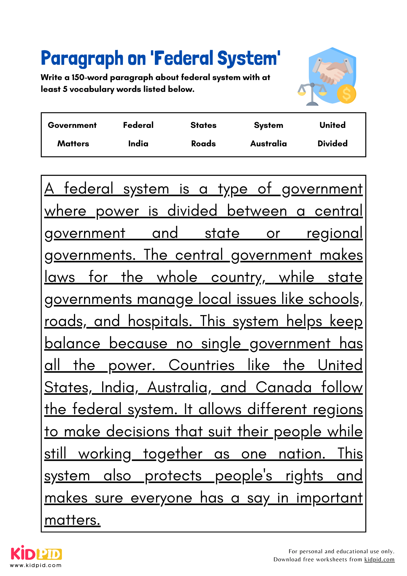 Paragraph on 'Federal System' - 150 Words