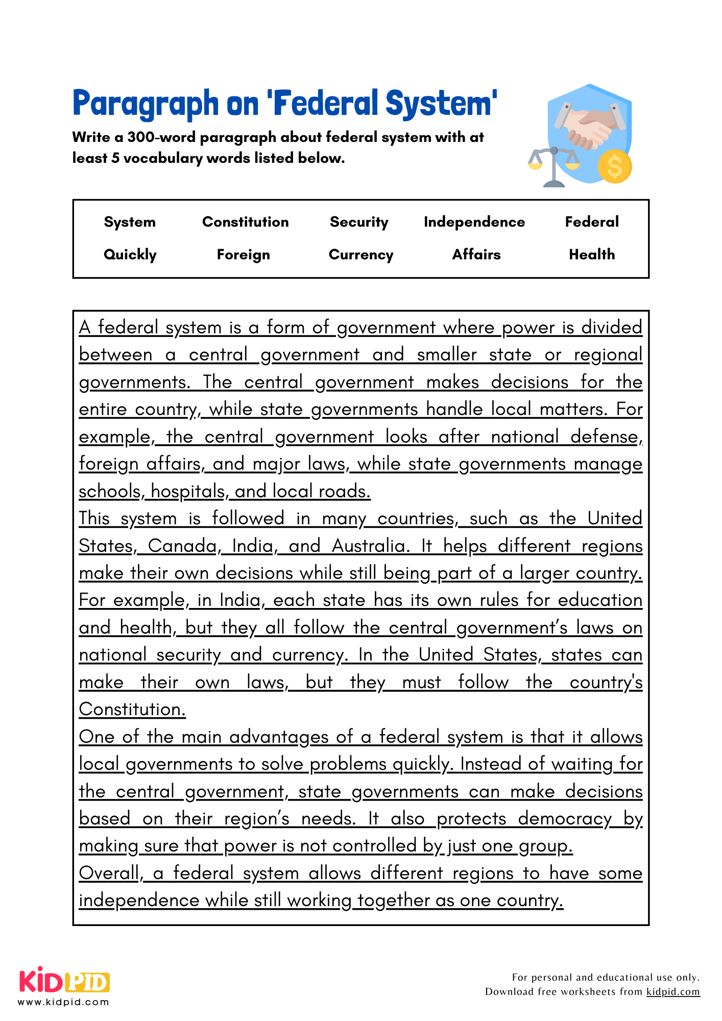 Paragraph on 'Federal System' - 300 Words