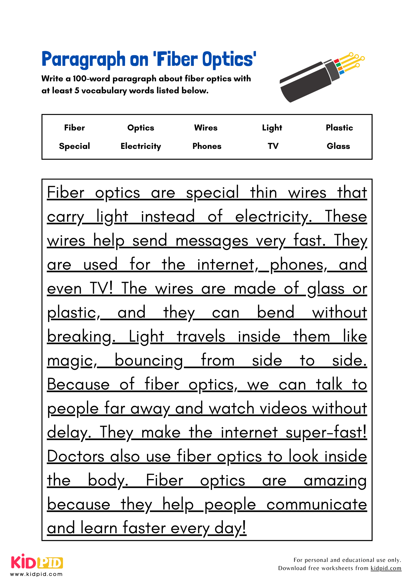 Paragraph on 'Fiber Optics' - 100 Words