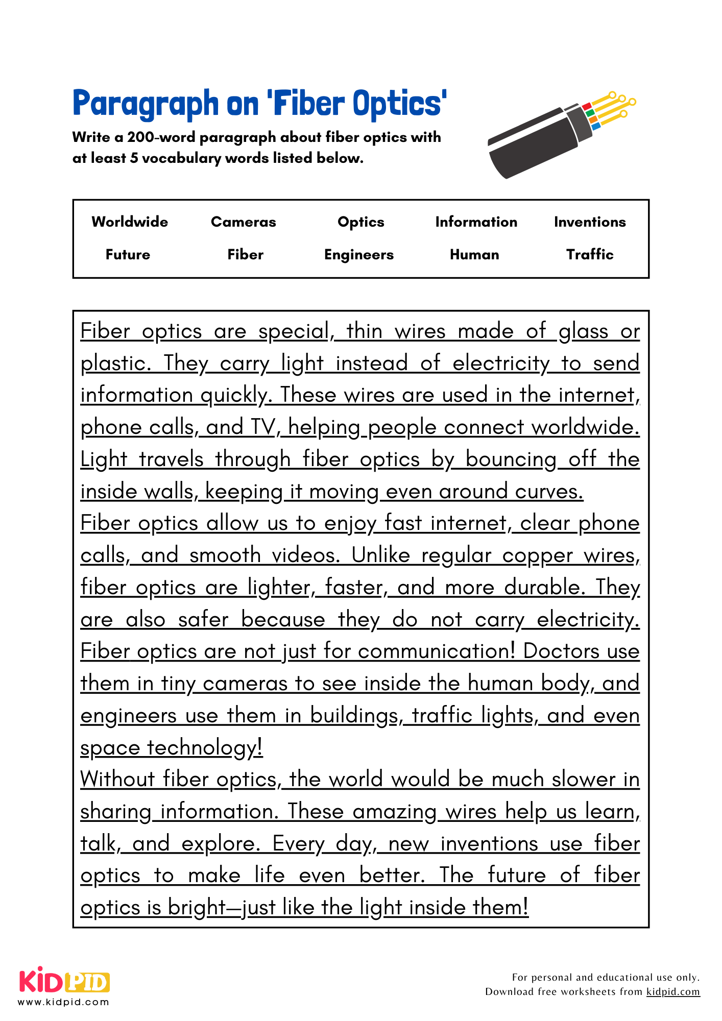 Paragraph on 'Fiber Optics' - 200 Words