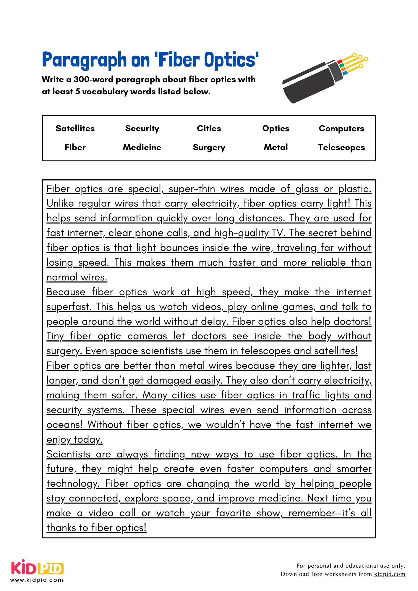 Paragraph on 'Fiber Optics' - 300 Words