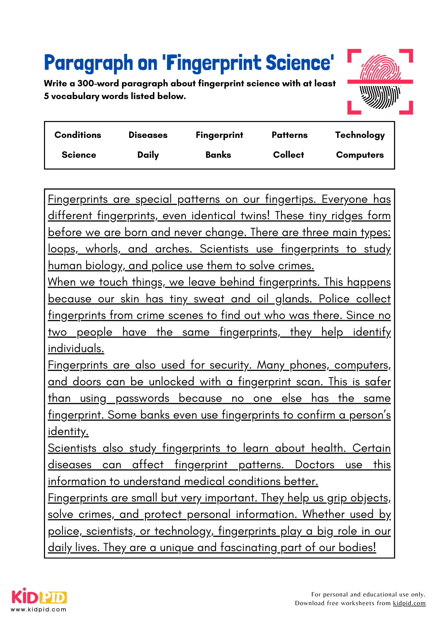 Paragraph on 'Fingerprint Science' - 300 Words