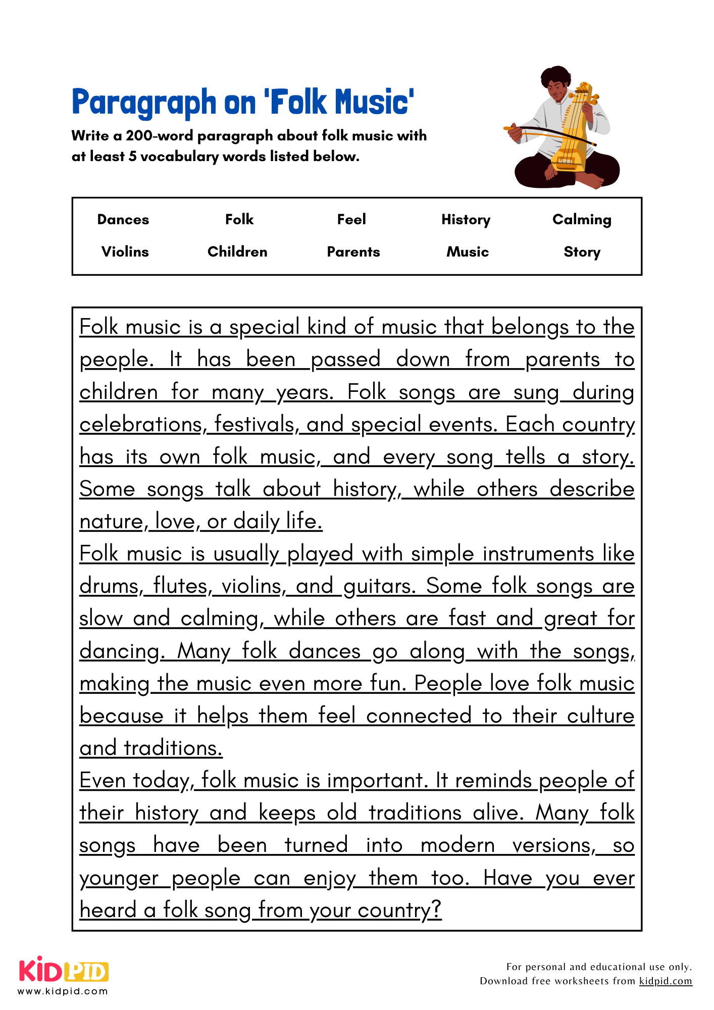 Paragraph on 'Folk Music' - 200 Words