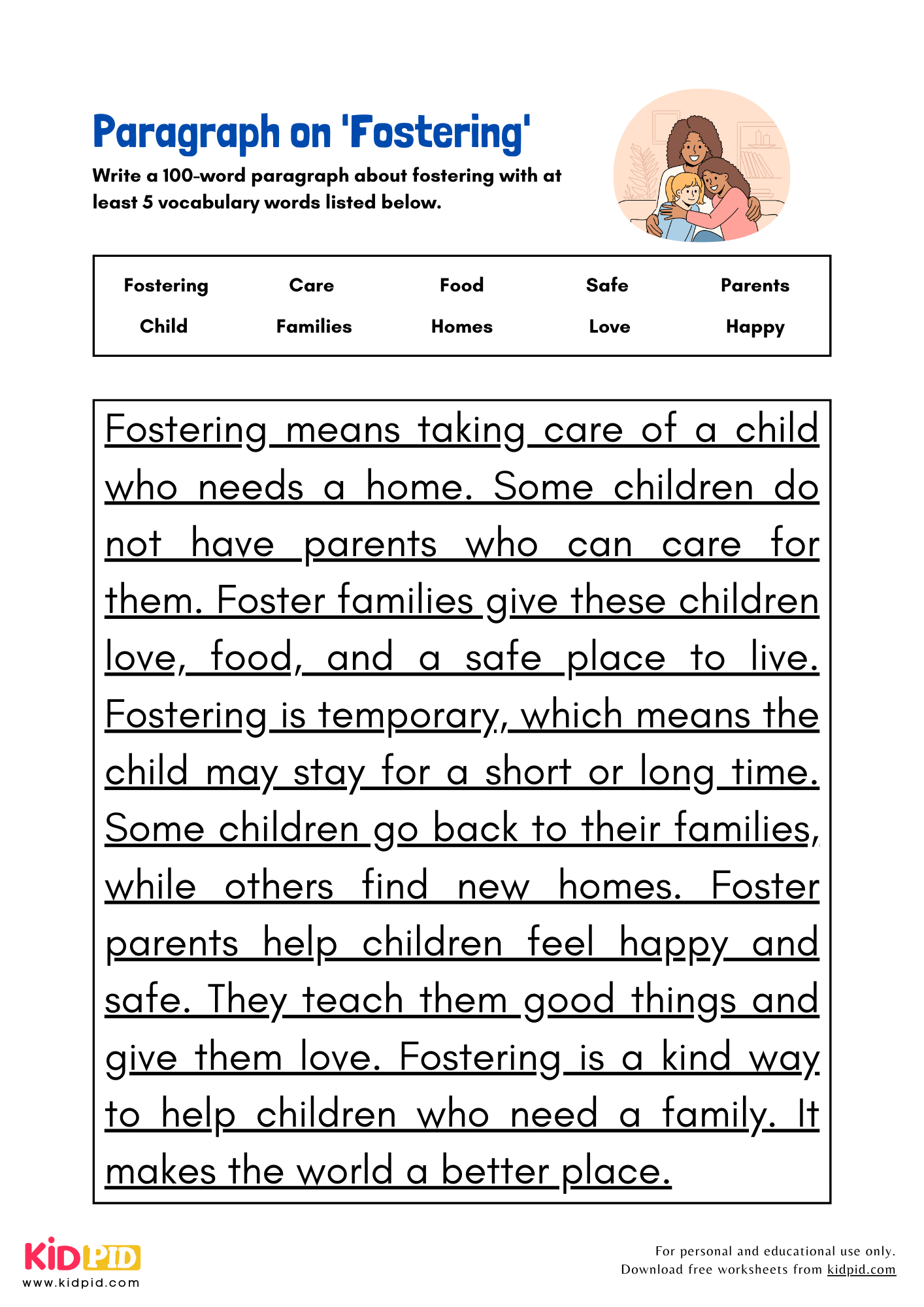 Paragraph on 'Fostering' - 100 Words
