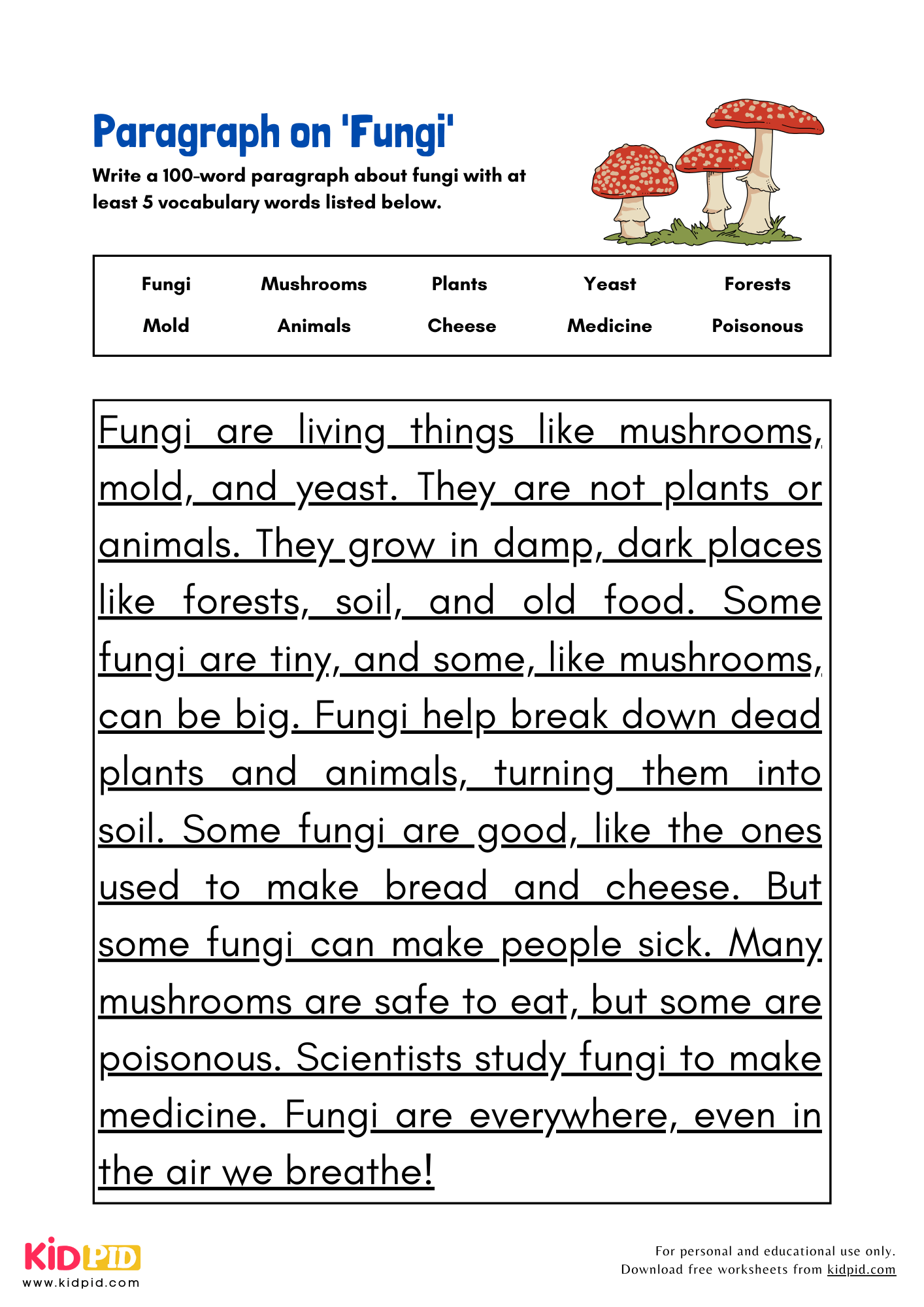 Paragraph on 'Fungi' - 100 Words