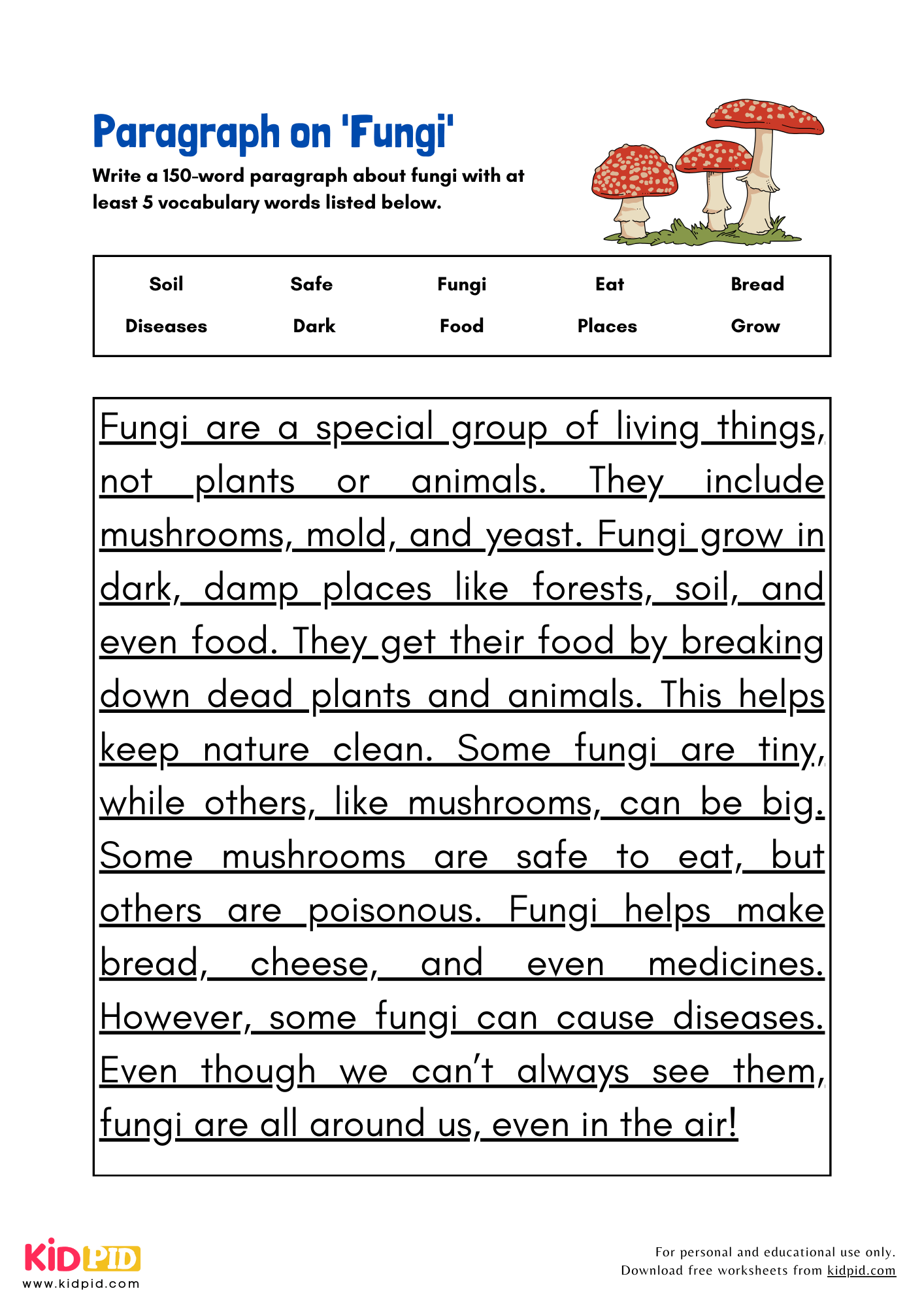 Paragraph on 'Fungi' - 150 Words