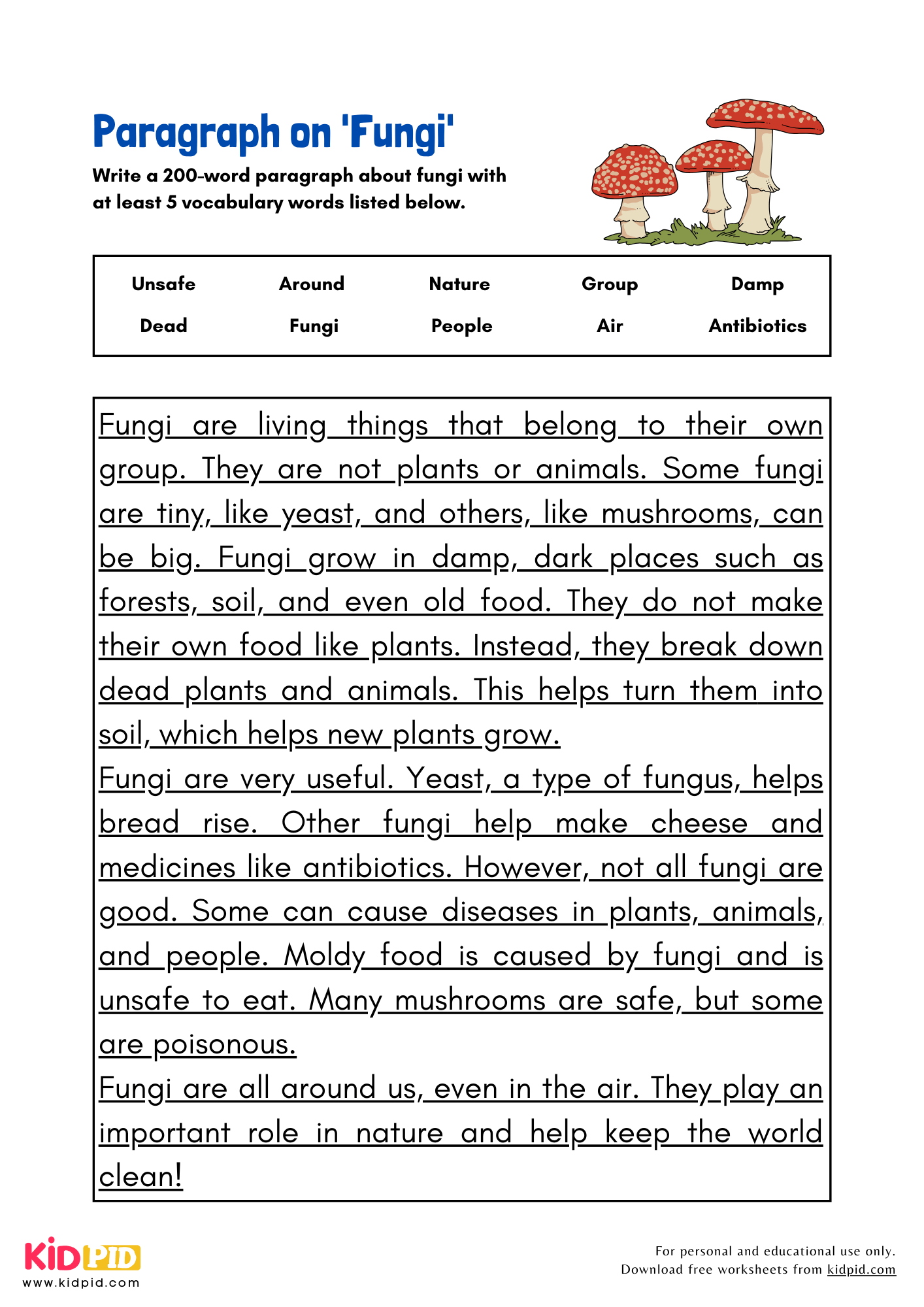 Paragraph on 'Fungi' - 200 Words