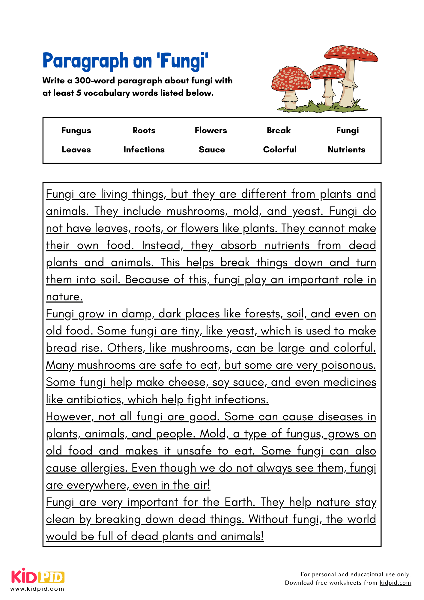 Paragraph on 'Fungi' - 300 Words