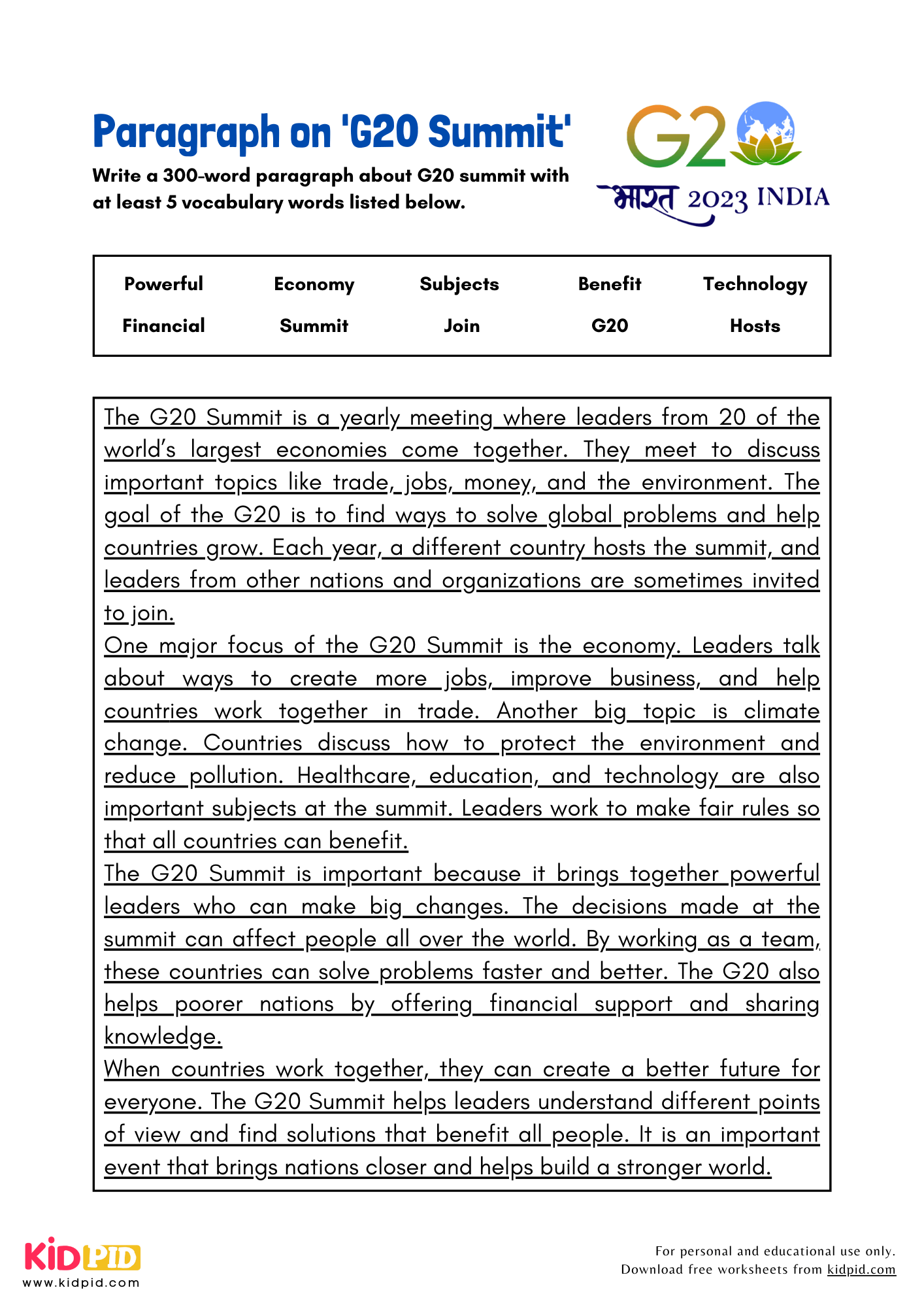 Paragraph on 'G20 Summit' - 300 Words