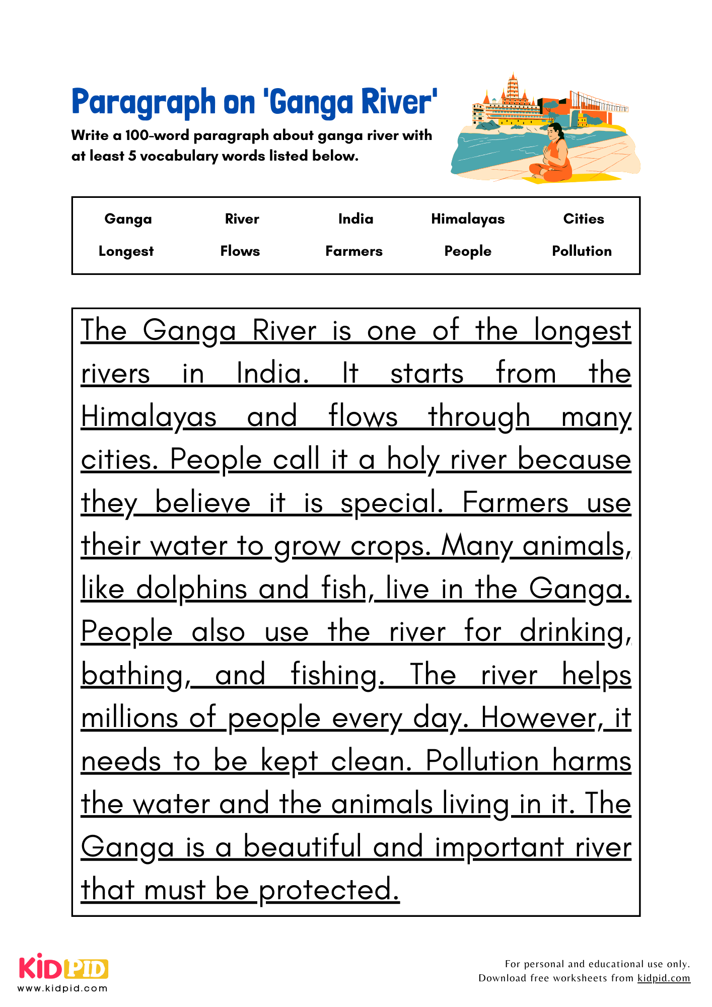 Paragraph on 'Ganga River' - 100 Words
