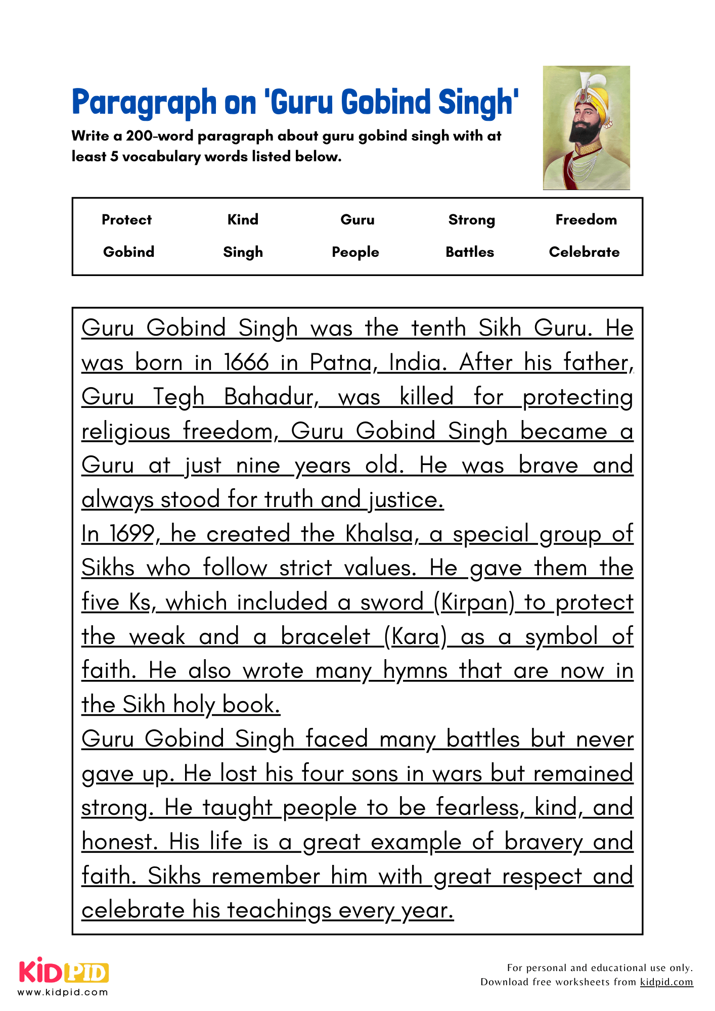 Paragraph on 'Guru Gobind Singh' - 200 Words