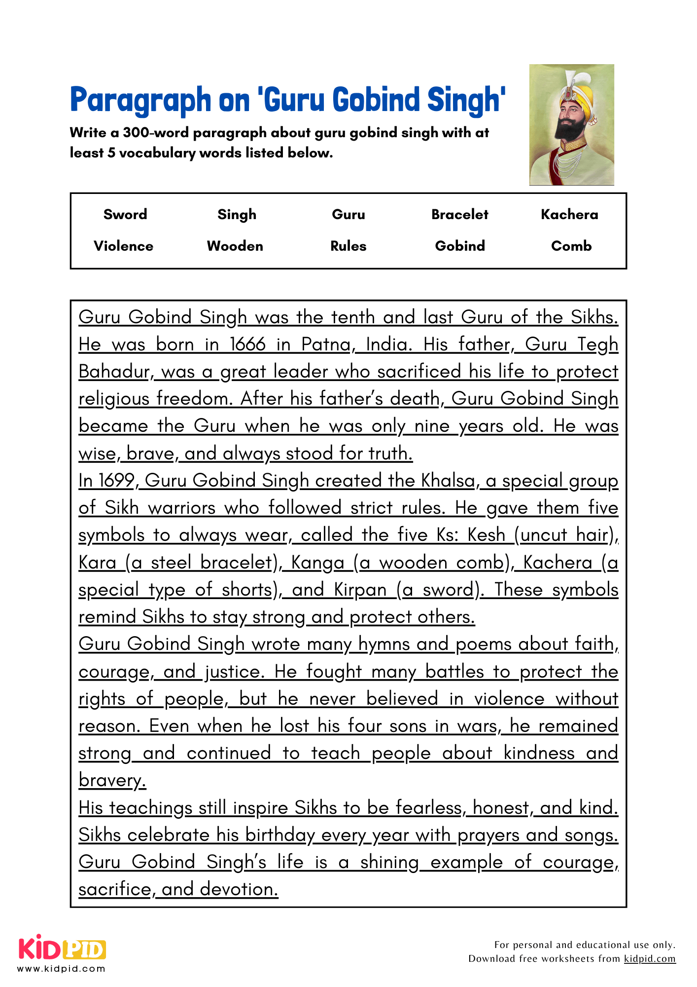 Paragraph on 'Guru Gobind Singh' - 300 Words