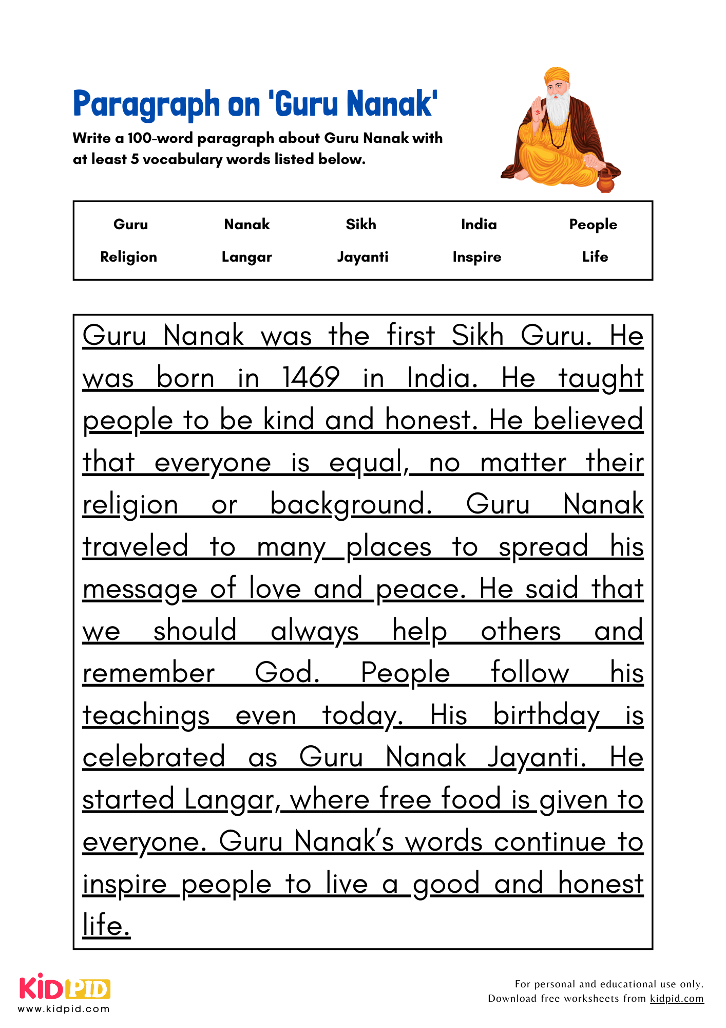 Paragraph on 'Guru Nanak' - 100 Words
