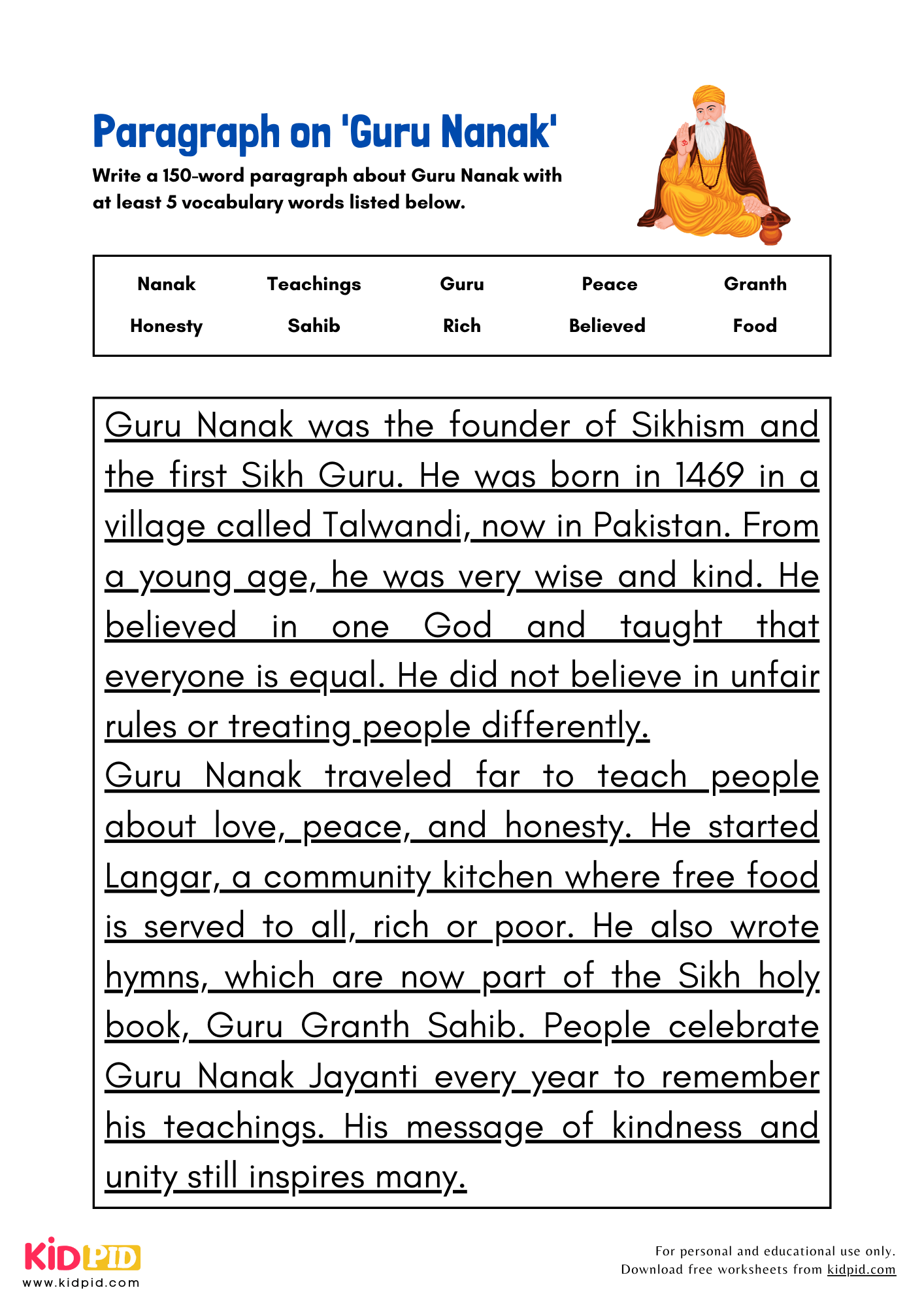 Paragraph on 'Guru Nanak' - 150 Words