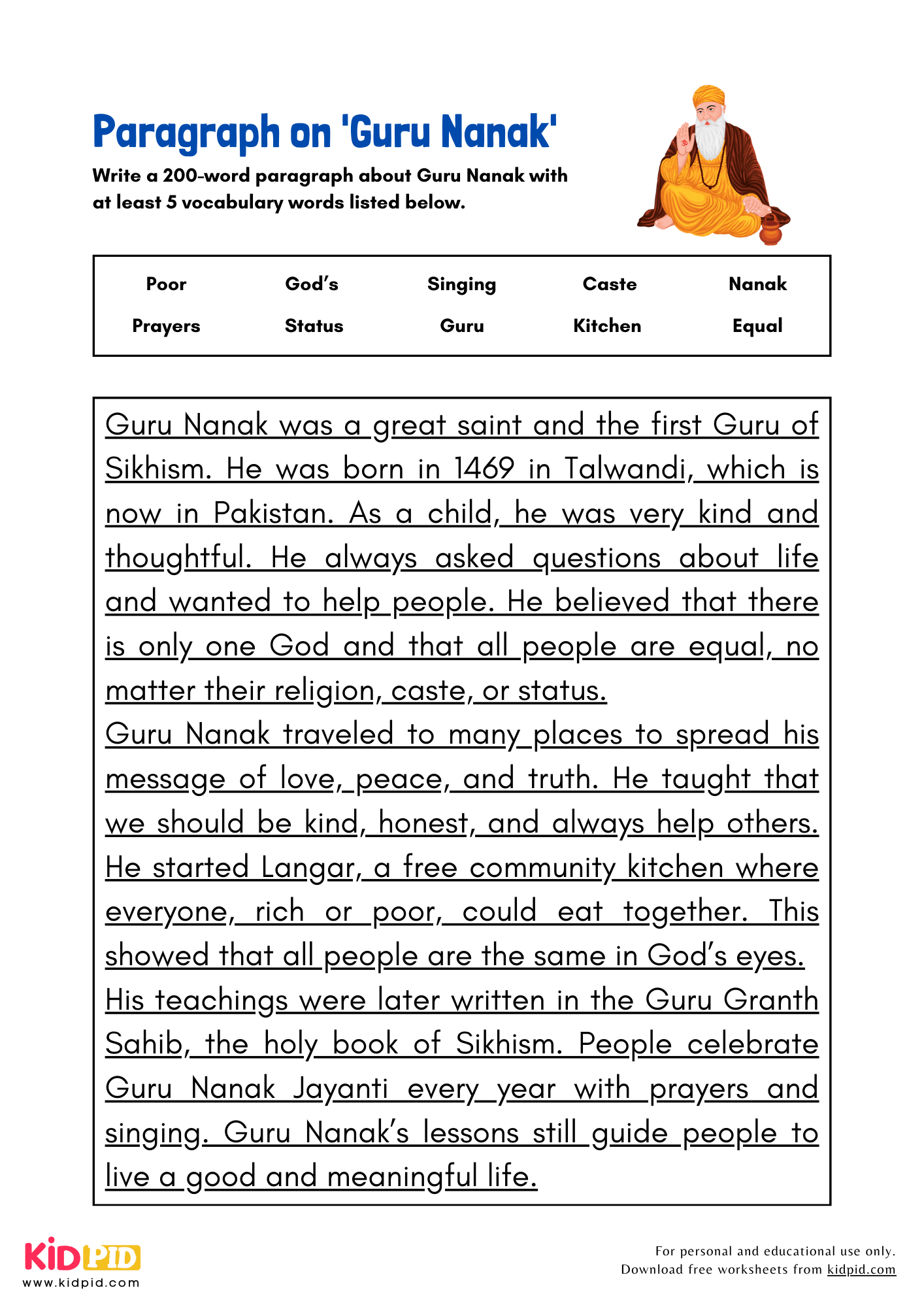 Paragraph on 'Guru Nanak' - 200 Words