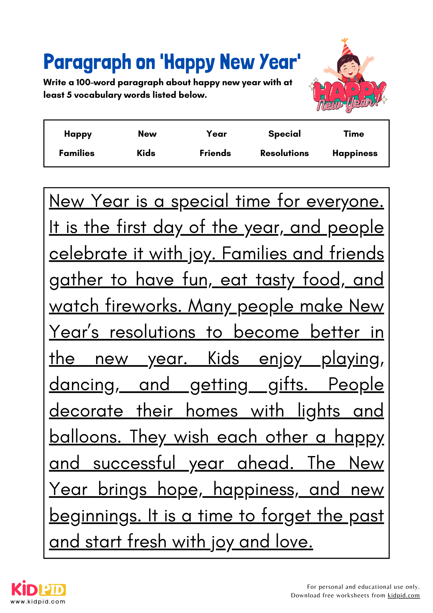 Paragraph on 'Happy New Year' - 100 Words