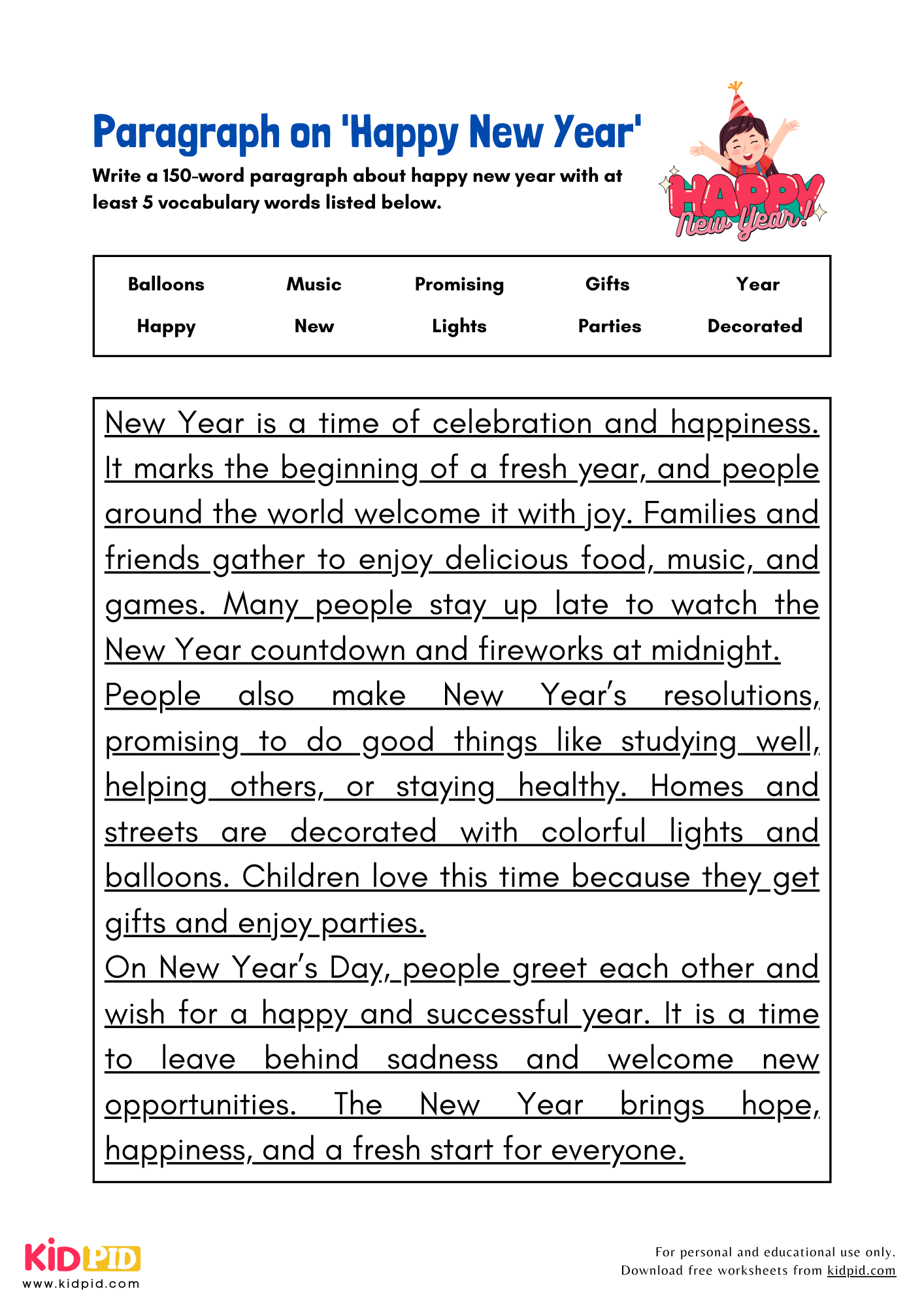 Paragraph on 'Happy New Year' - 150 Words