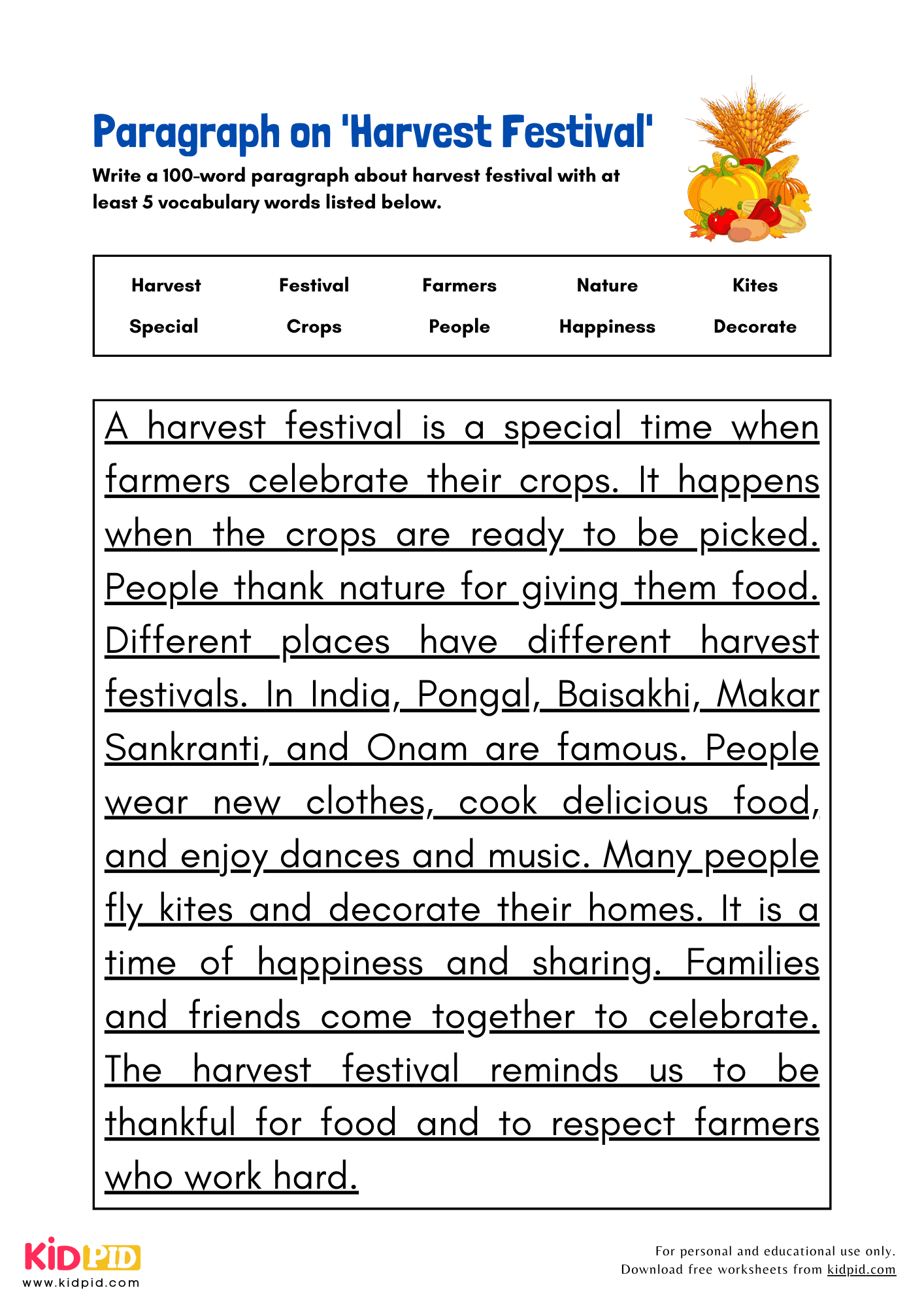 Paragraph on 'Harvest Festival' - 100 Words