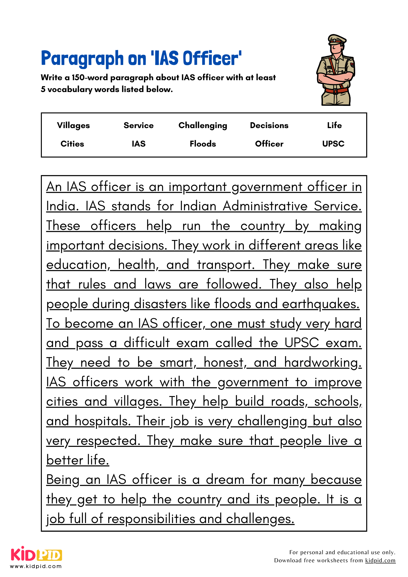 Paragraph on 'IAS Officer' - 150 Words