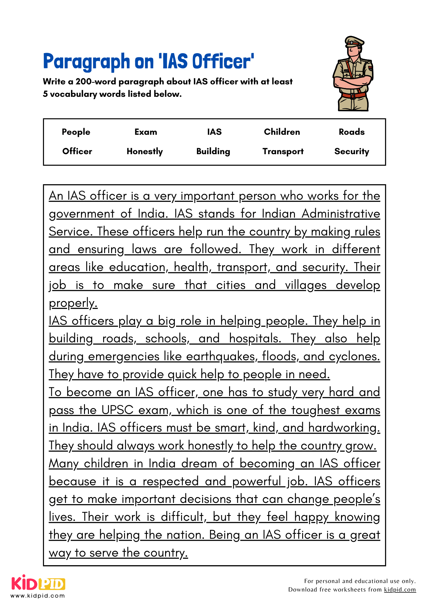 Paragraph on 'IAS Officer' - 200 Words