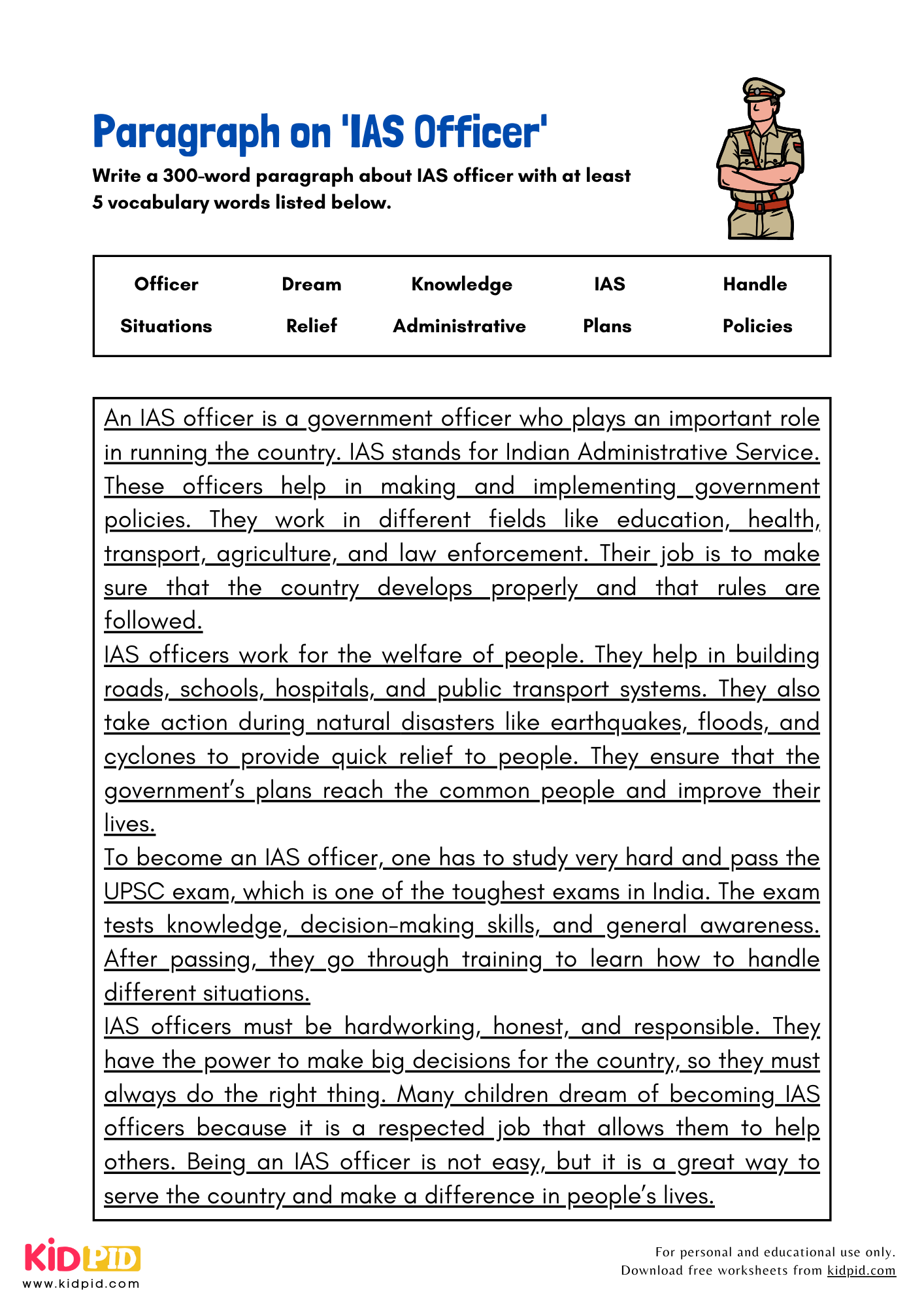 Paragraph on 'IAS Officer' - 300 Words