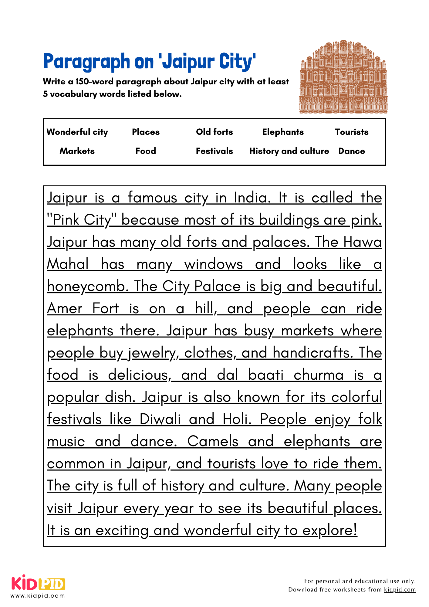 Paragraph on 'Jaipur City' - 150 Words